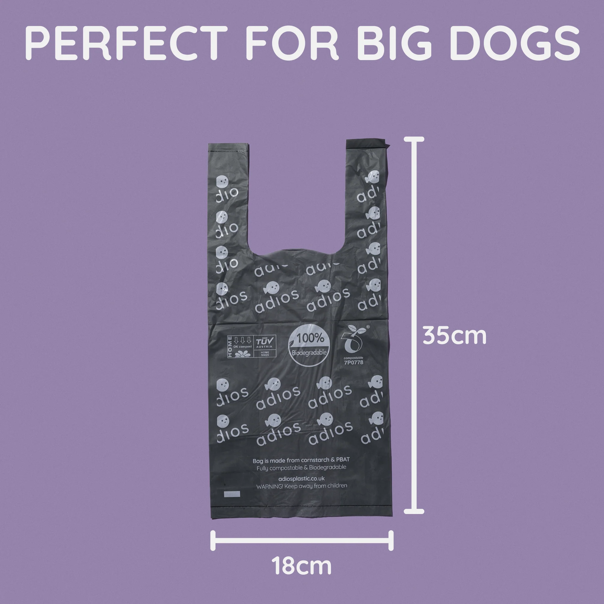Adios Plastic Compostable Jumbo Handle Bag on a Roll Dispencer Grey Poo Bags - Large - Image 4