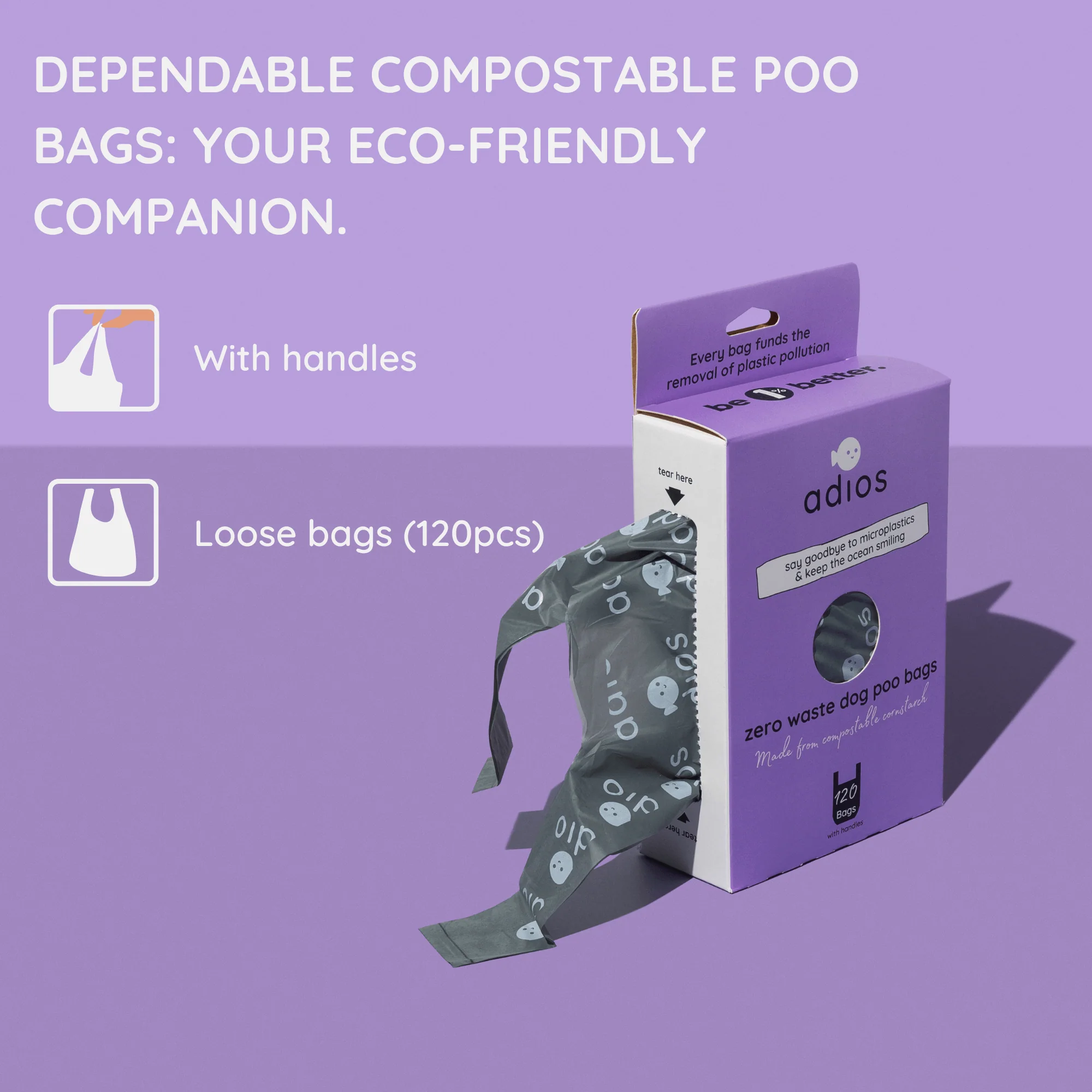 Adios Plastic Zero Waste Dog Poo Bags with Handles - Black - Image 3