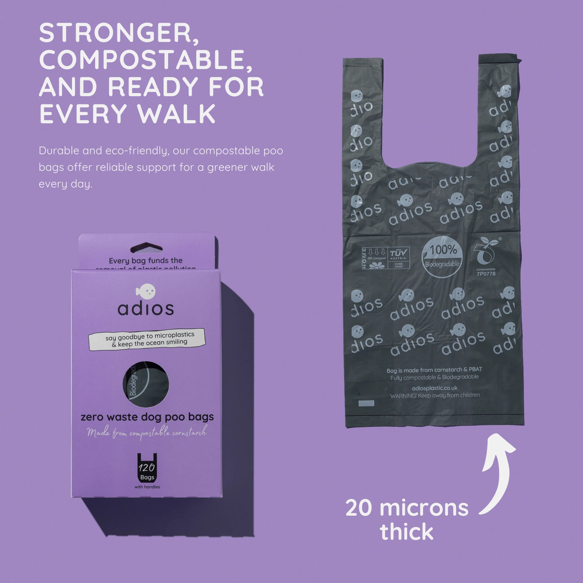 Adios Plastic Zero Waste Dog Poo Bags with Handles - Black - Image 5