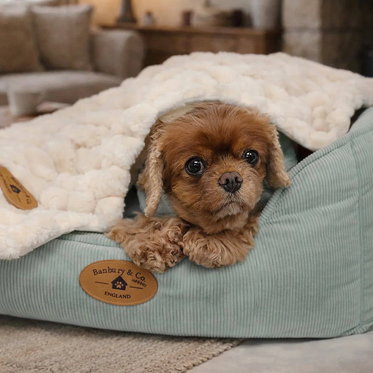 Banbury & Co Rural Retreats Almond Plush Ribbed Faux Fur Pet Blanket - Image 3