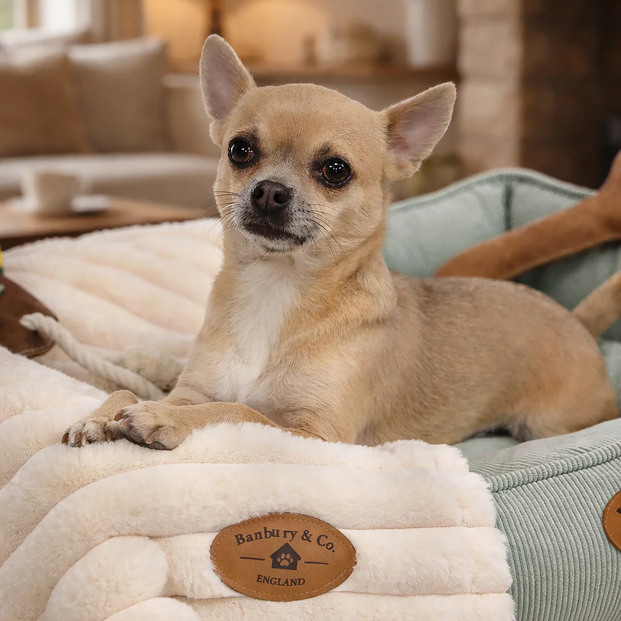 Banbury & Co Rural Retreats Almond Plush Ribbed Faux Fur Pet Blanket - Image 6