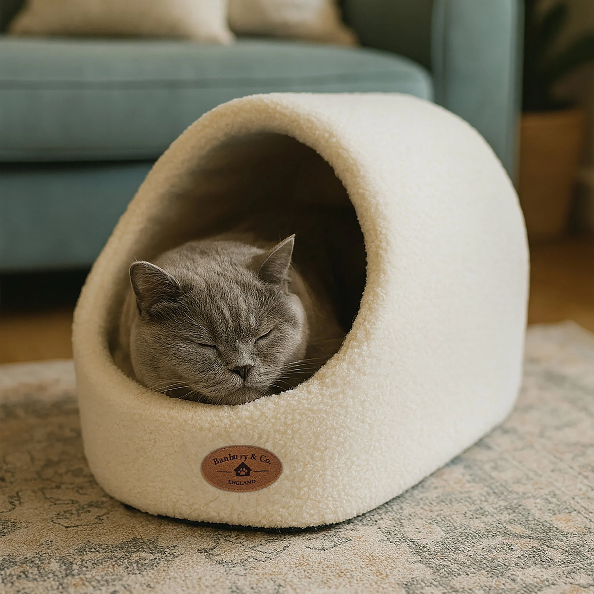 Banbury & Co Rural Retreats Almond Teddy Boucle Igloo Cat Bed - Image 2