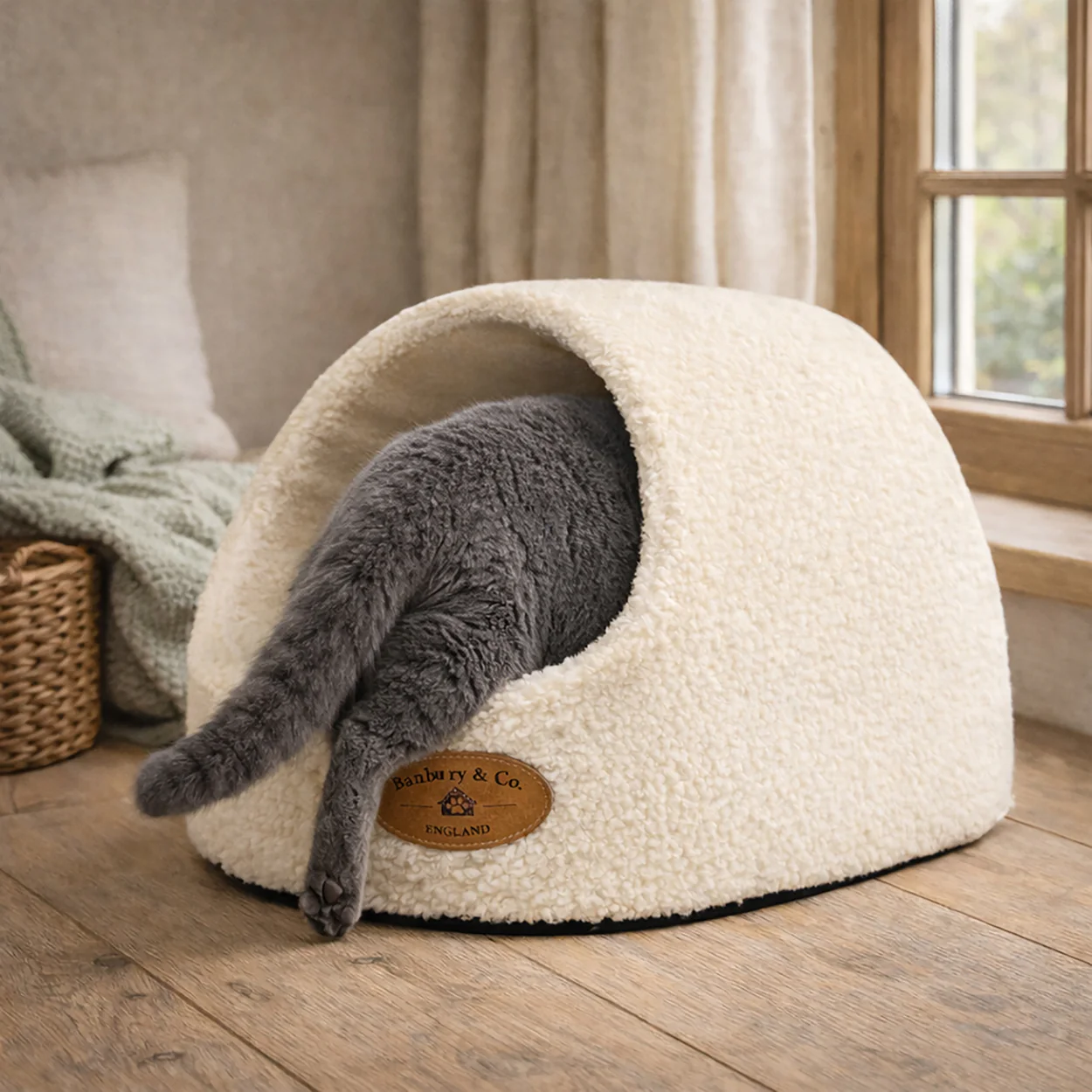 Banbury & Co Rural Retreats Almond Teddy Boucle Igloo Cat Bed - Image 7