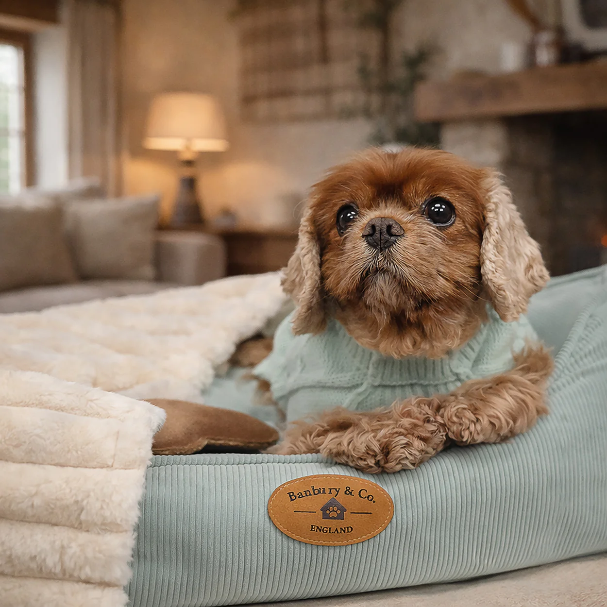 Banbury & Co Rural Retreats Seafoam Corduroy Box Dog Bed - Image 2