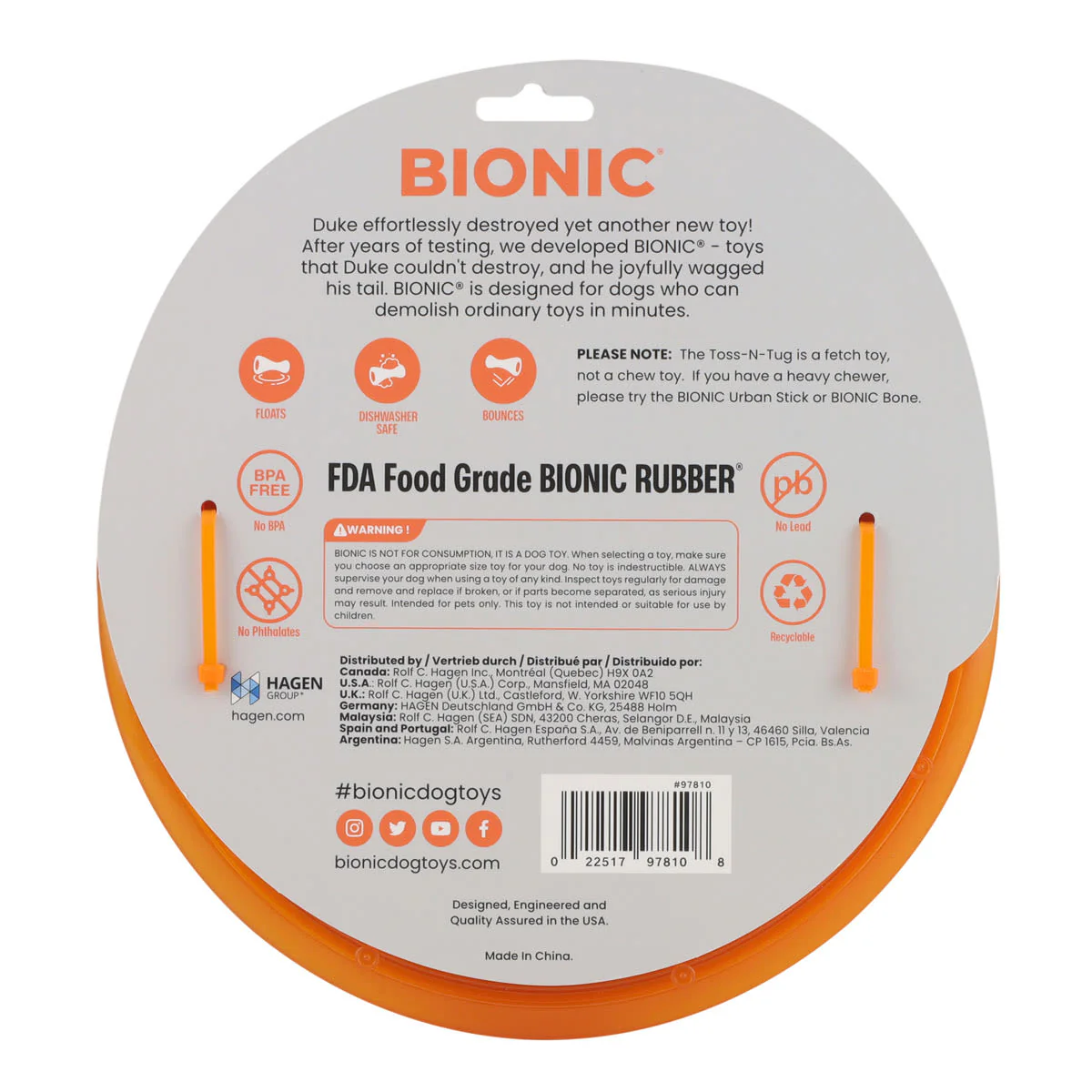 BIONIC Toss-N-Tug Orange Ring Dog Tug Toy - Image 2