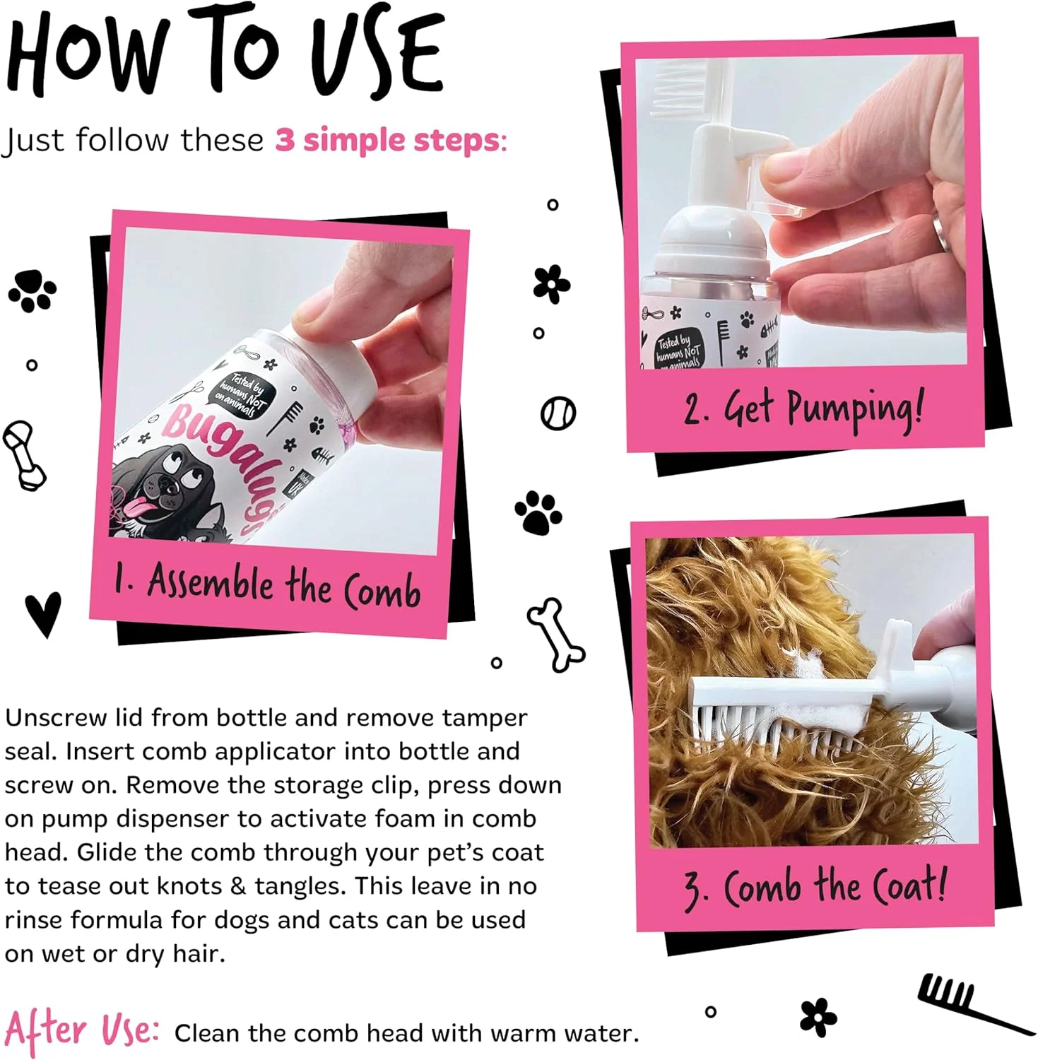 Bugalugs 2 in 1 Detangle & Conditioning Foam Comb for Dogs & Cats - Baby Fresh - Image 2