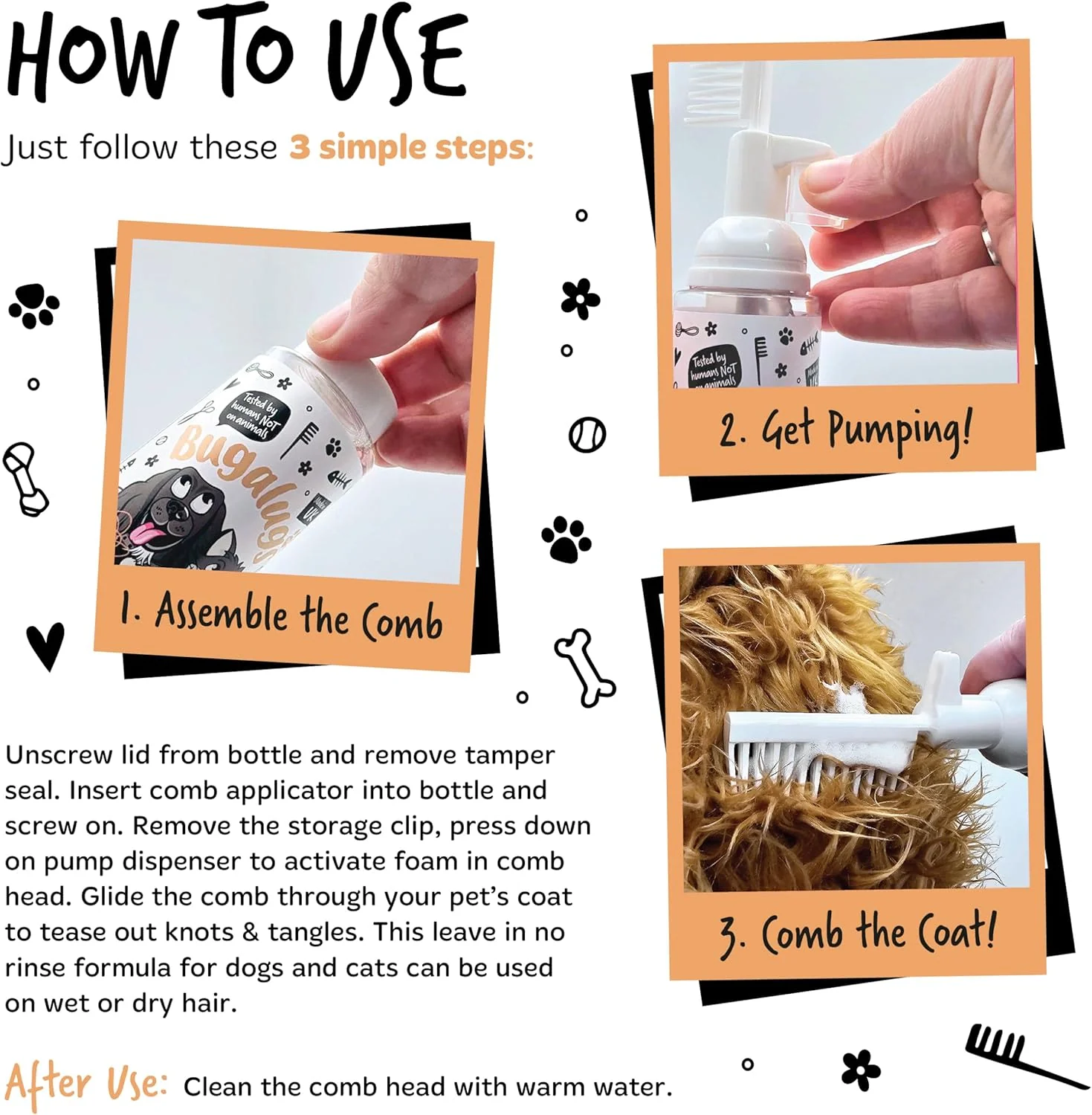 Bugalugs 2 in 1 Detangle & Conditioning Foam Comb for Dogs & Cats - Coconut & Lime - Image 3