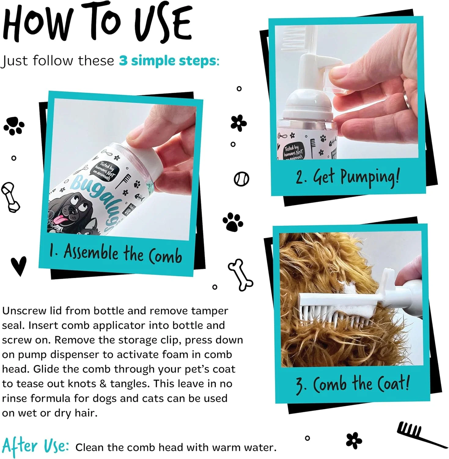 Bugalugs 2 in 1 Detangle & Conditioning Foam Comb for Dogs & Cats - Fragrance Free - Image 3