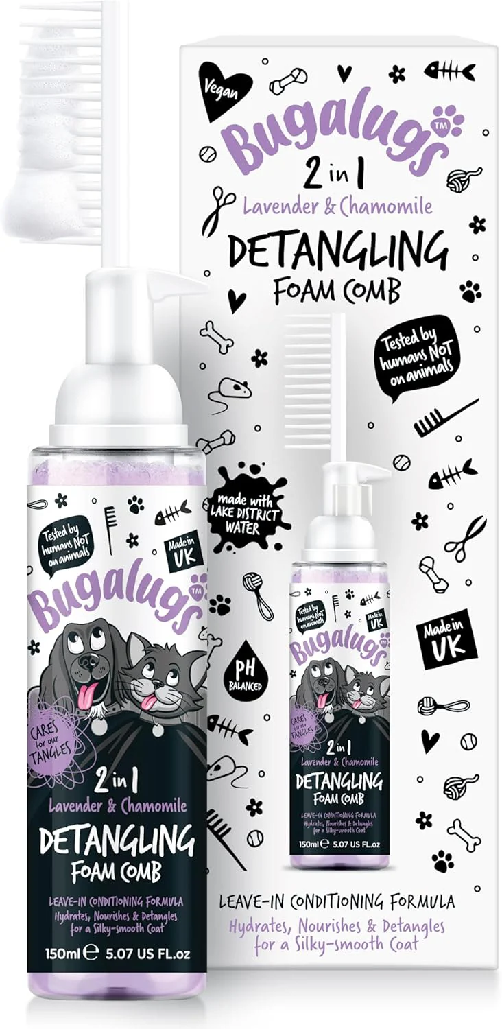 Bugalugs 2 in 1 Detangle & Conditioning Foam Comb for Dogs & Cats - Lavender & Chamomile
