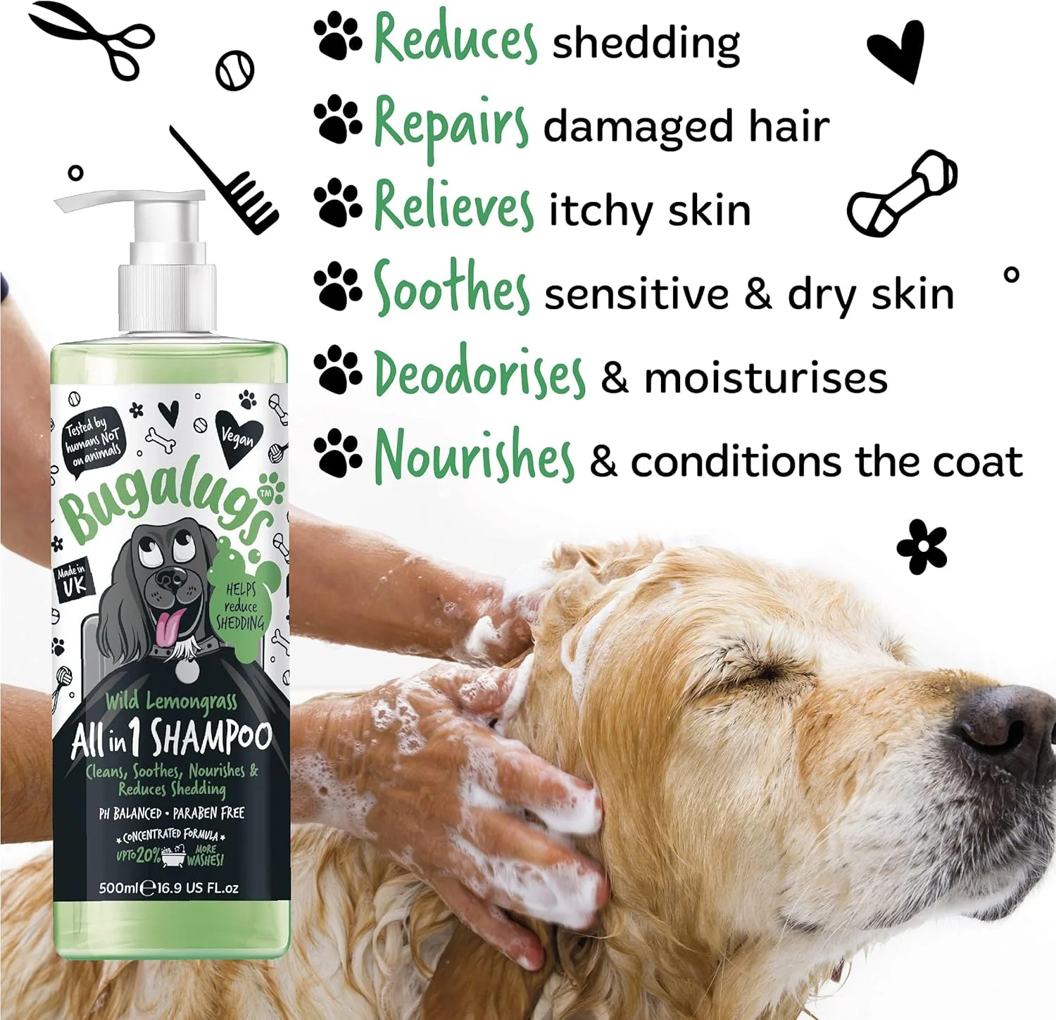 Bugalugs All In One Shed Control Dog Shampoo - Wild Lemongrass - Image 2