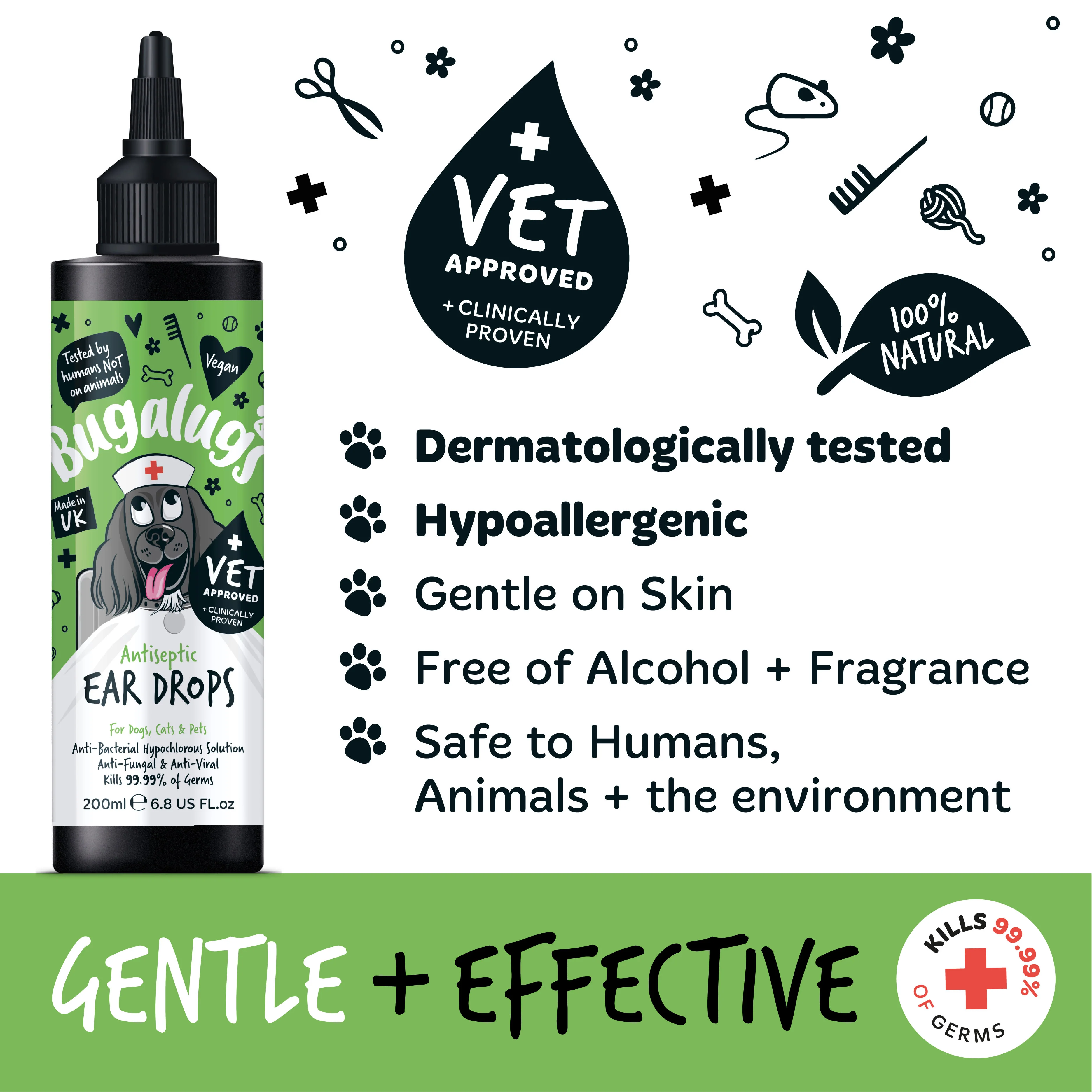Bugalugs Antiseptic Ear Drops for Dogs, Cats & Pets - Image 2