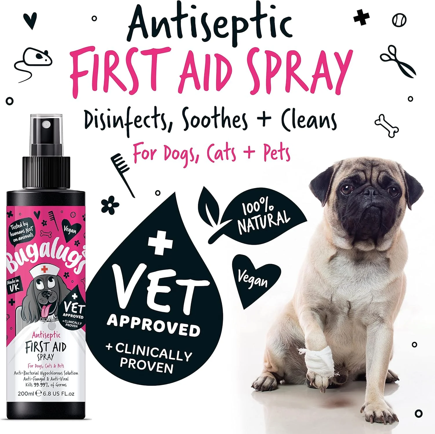 Bugalugs Antiseptic First Aid Spray for Dogs, Cats & Pets - Image 2