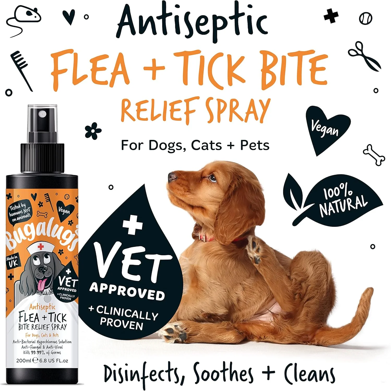 Bugalugs Antiseptic Flea & Tick Bite Relief Spray for Dogs, Cats & Pets - Image 2