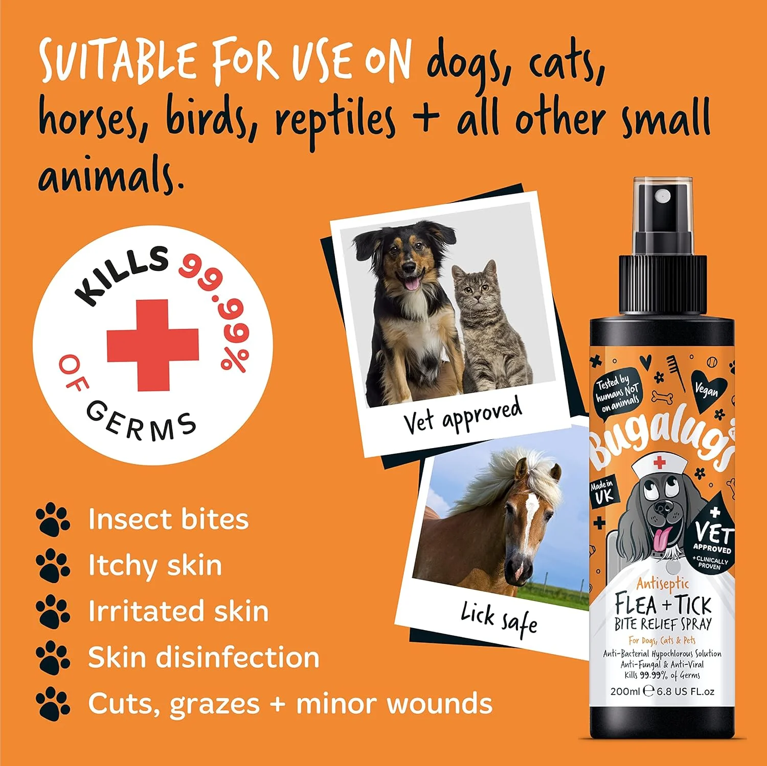Bugalugs Antiseptic Flea & Tick Bite Relief Spray for Dogs, Cats & Pets - Image 3