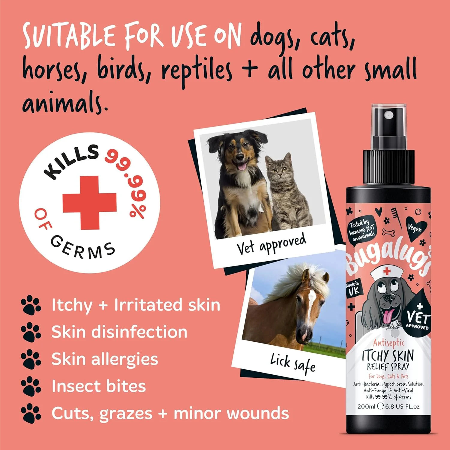 Bugalugs Antiseptic Itchy Skin Relief Spray for Dogs, Cats & Pets - Image 2