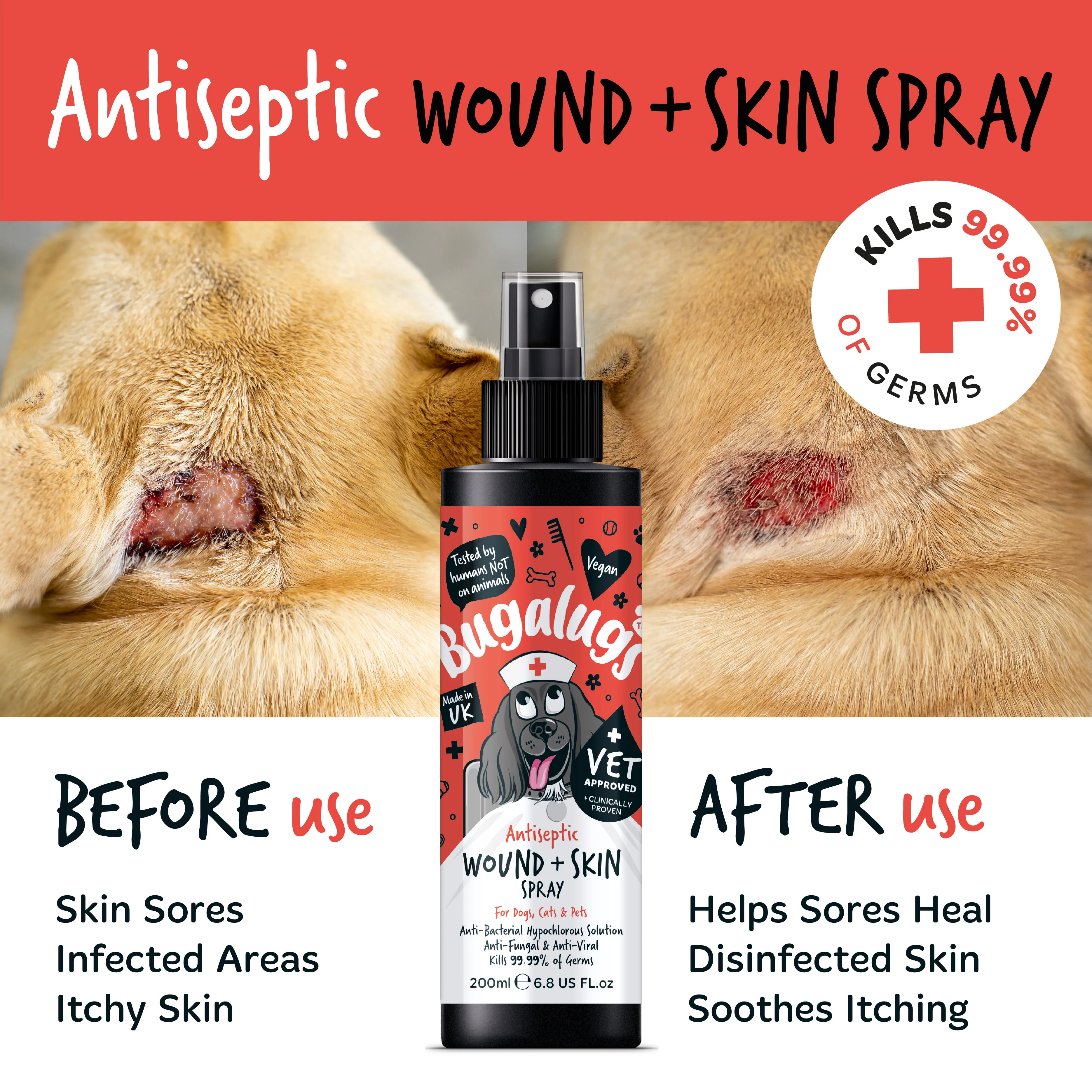 Bugalugs Antiseptic Wound & Skin Spray for Dogs, Cats & Pets - Image 2