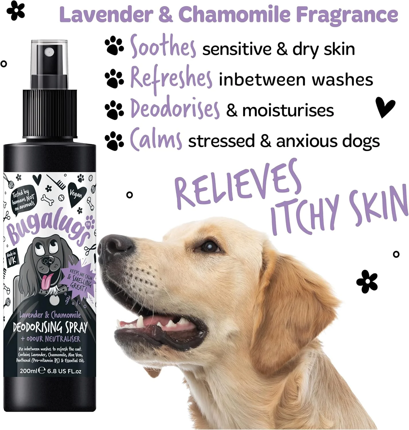 Bugalugs Dog Deodorising Spray with Odour Neutraliser - Lavender & Chamomile - Image 2