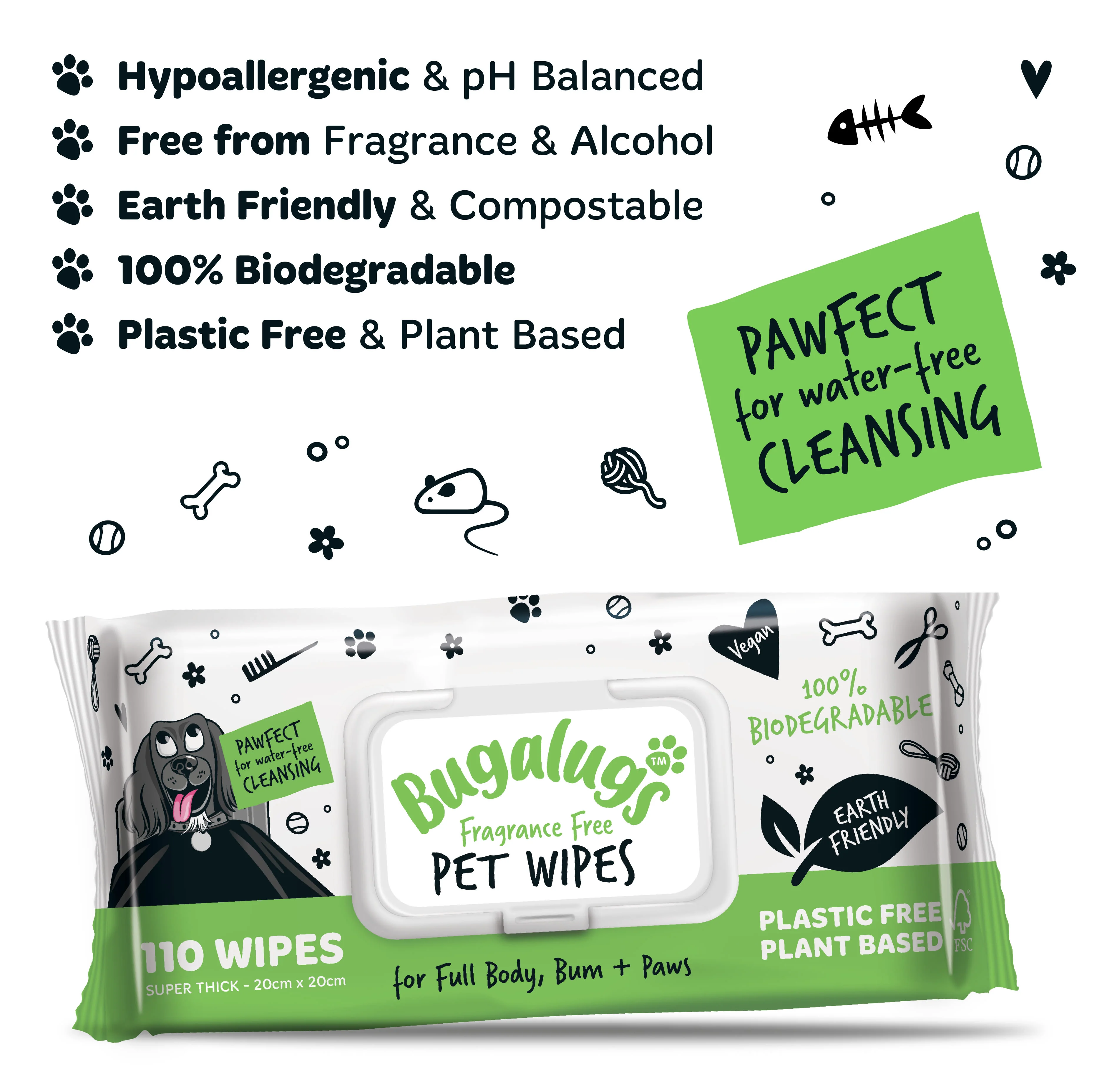 Bugalugs Fragrance Free Biodegradable Pet Wipes - Large - Image 10