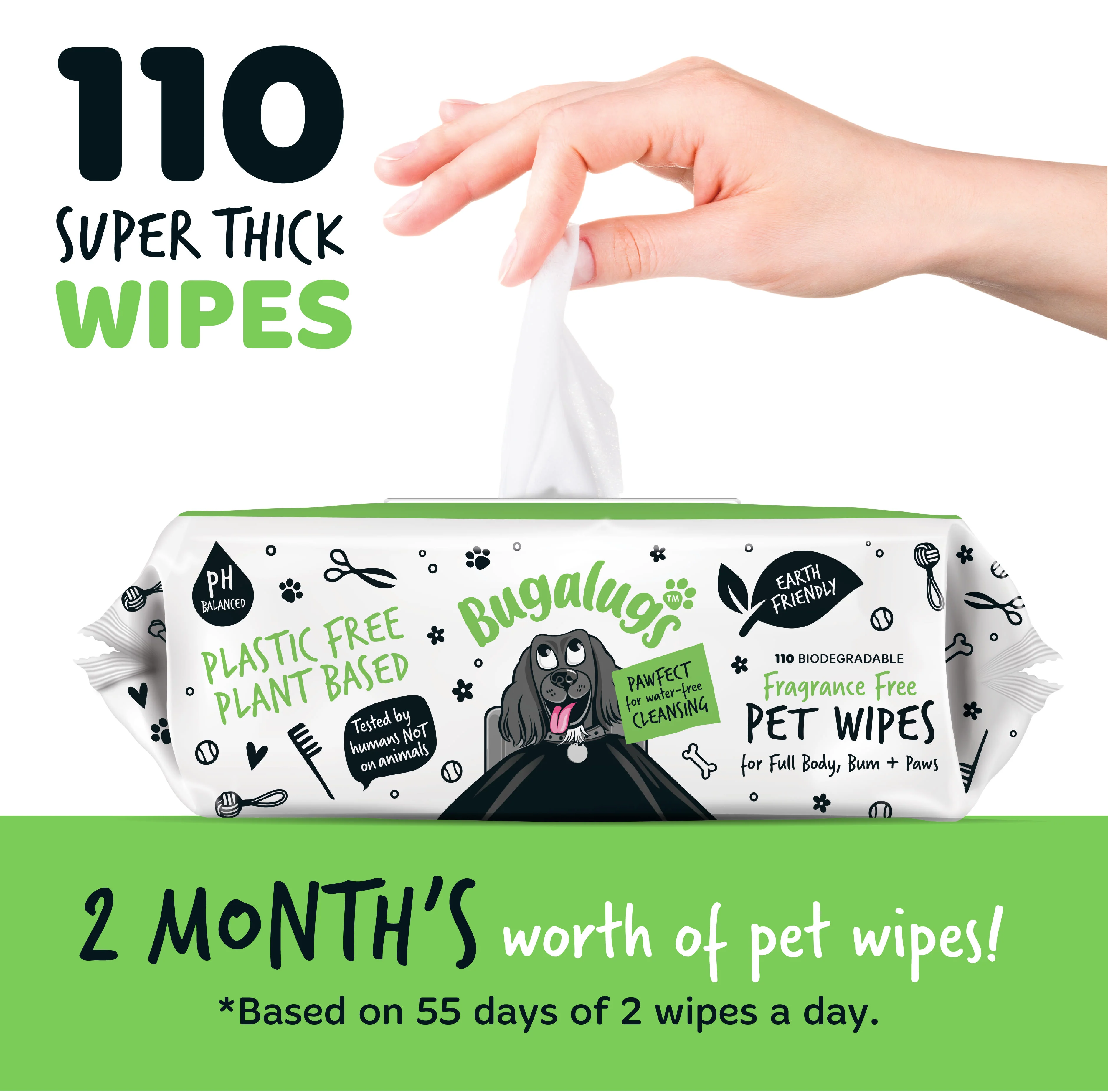 Bugalugs Fragrance Free Biodegradable Pet Wipes - Large - Image 3