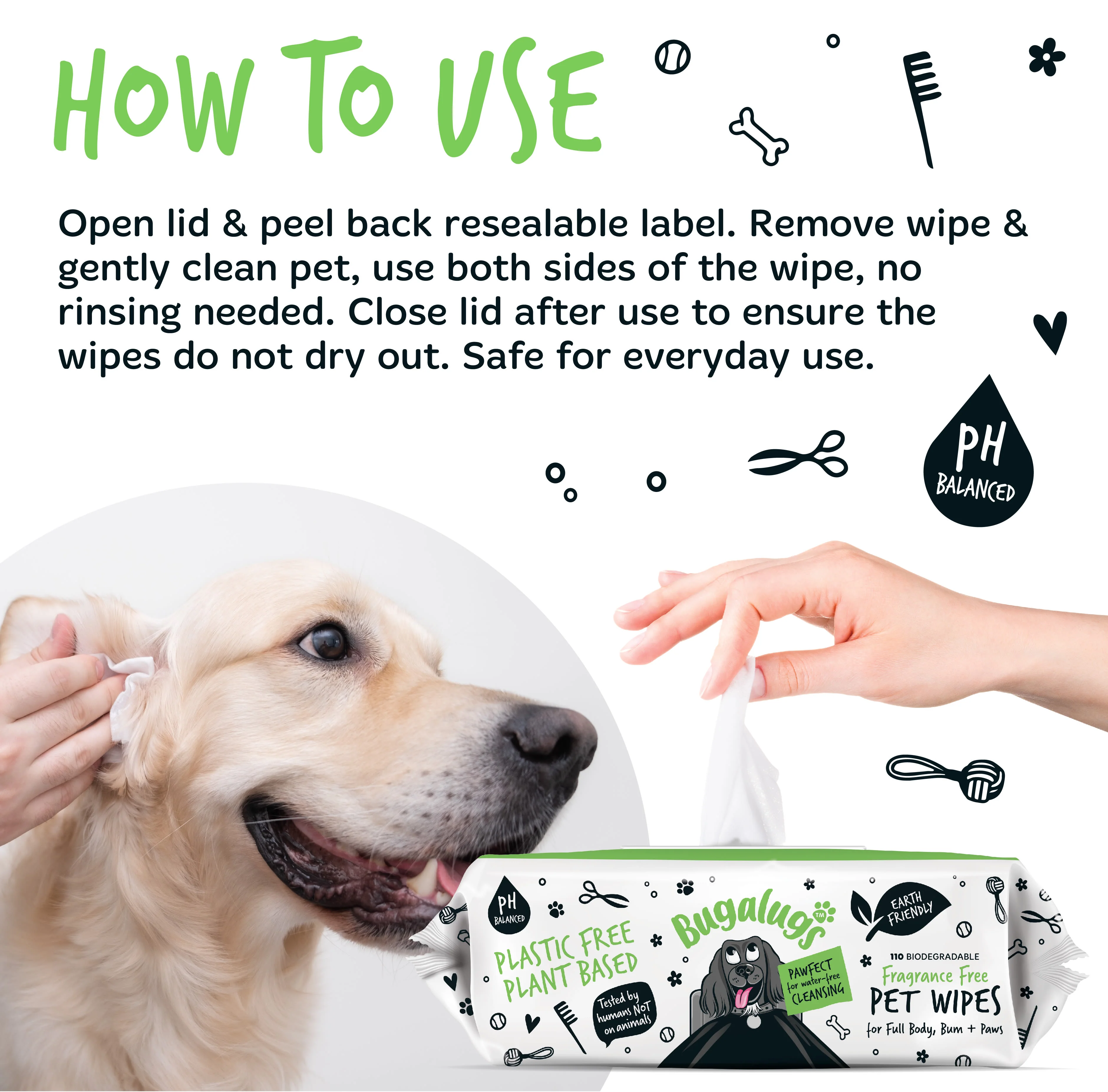 Bugalugs Fragrance Free Biodegradable Pet Wipes - Large - Image 7