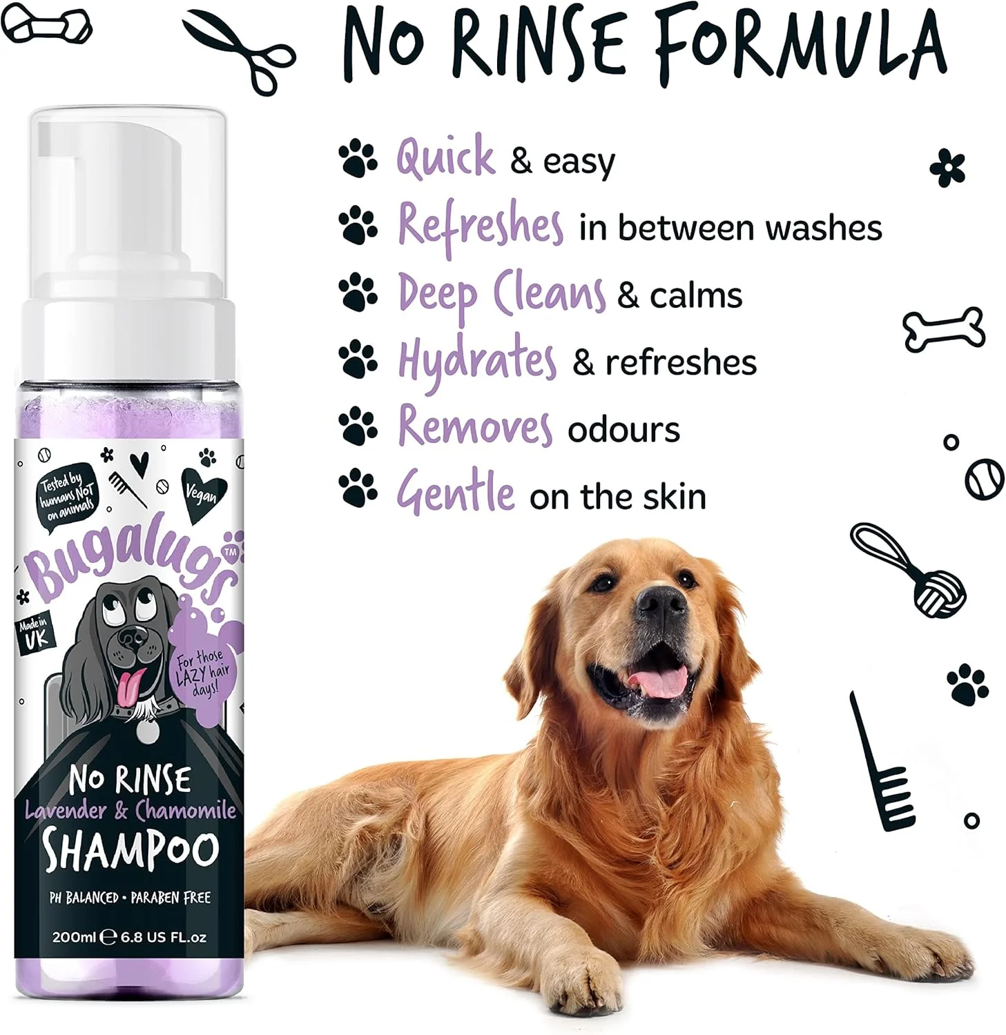 Bugalugs No Rinse Dog Shampoo - Lavender & Chamomile - Image 3