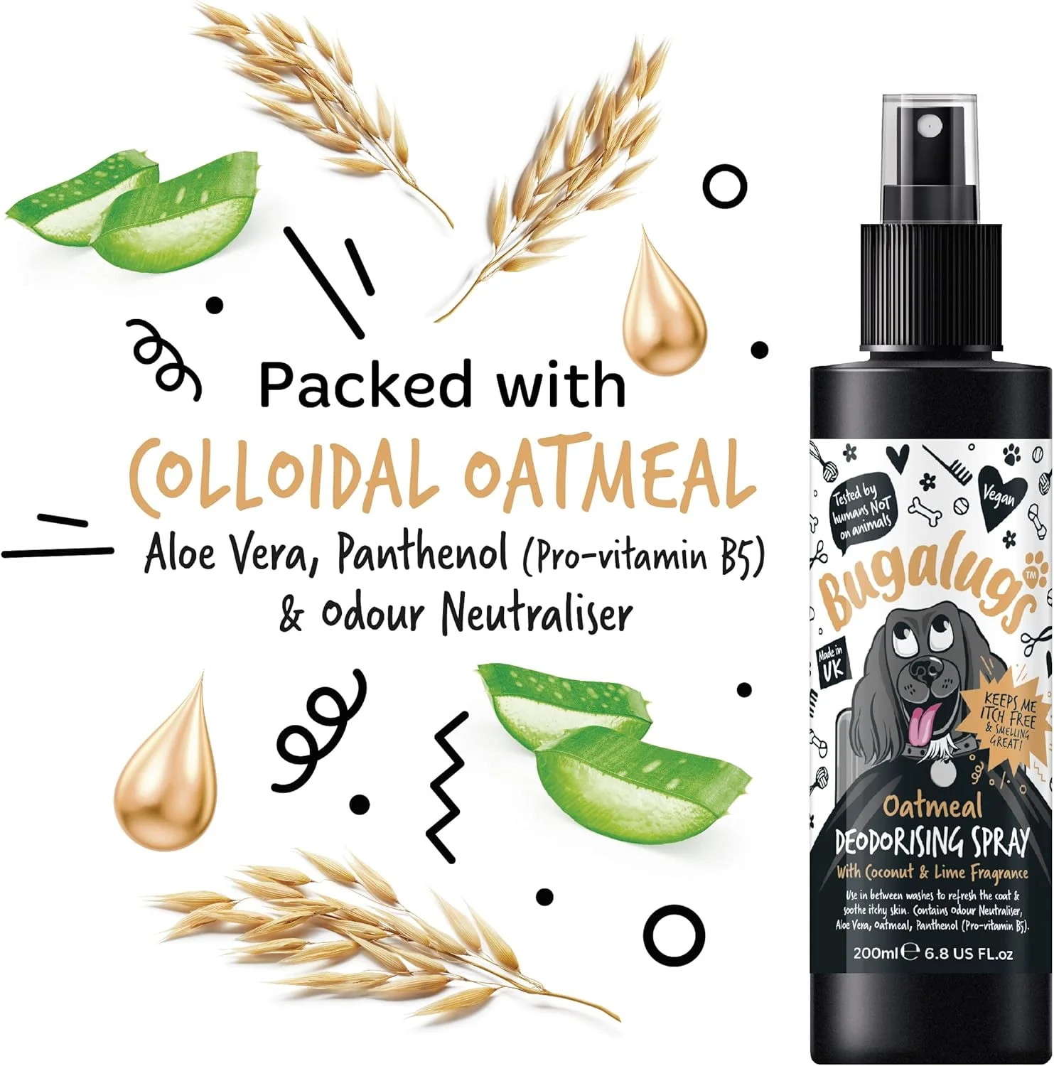 Bugalugs Oatmeal Dog Deodorising Spray with Coconut & Lime Fragrance - Image 2