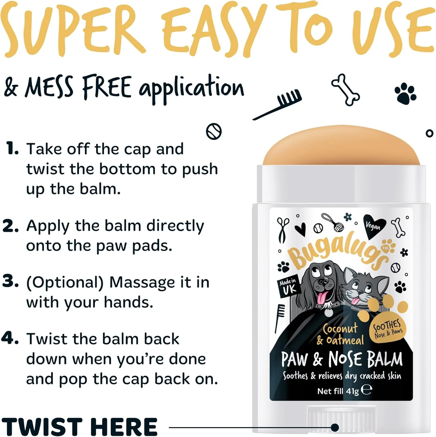 Bugalugs Paw & Nose Balm Stick for Dogs with Coconut & Oatmeal - Image 4