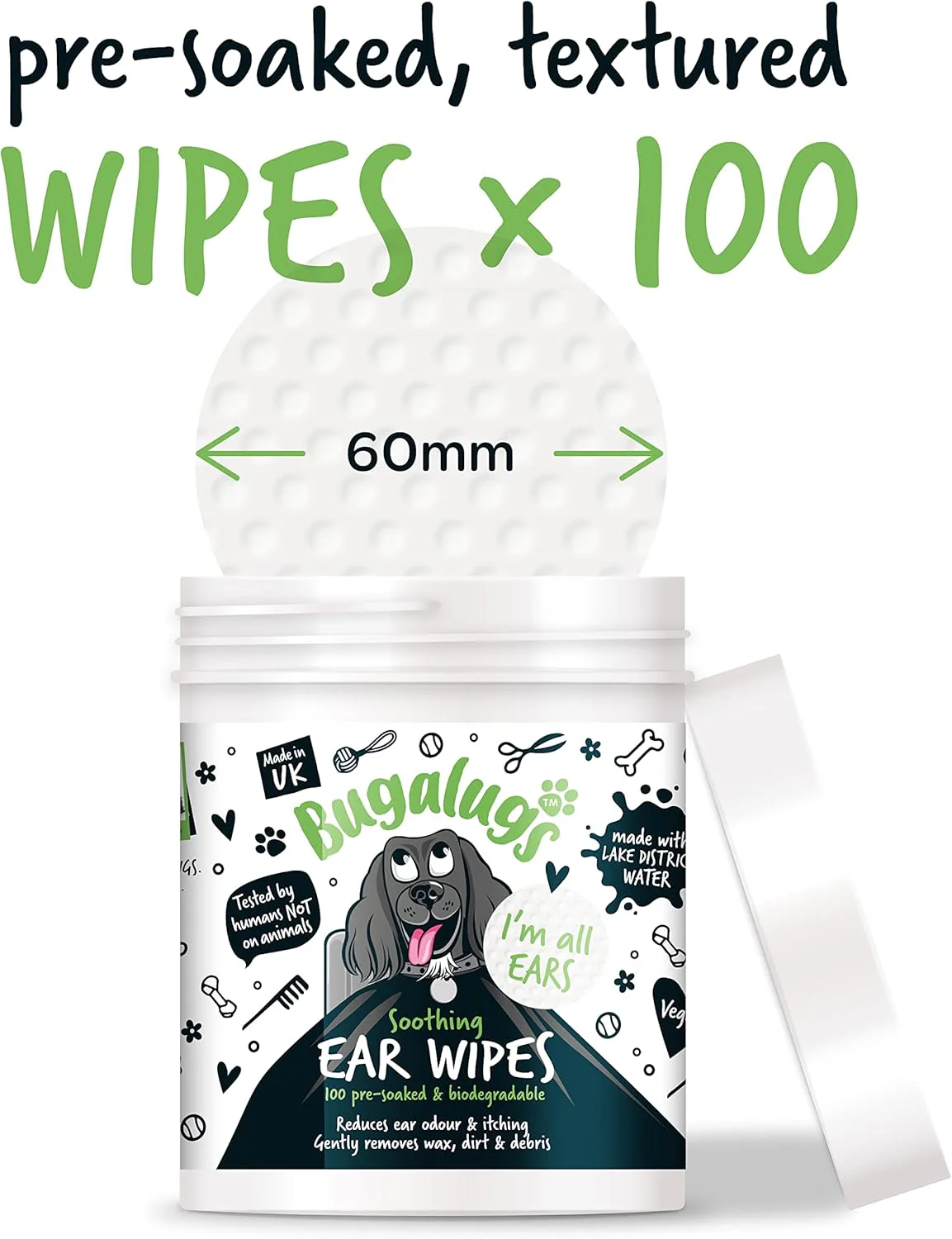 Bugalugs Soothing Ear Wipes Pre-soaked & Biodegradable for Dogs - Image 2