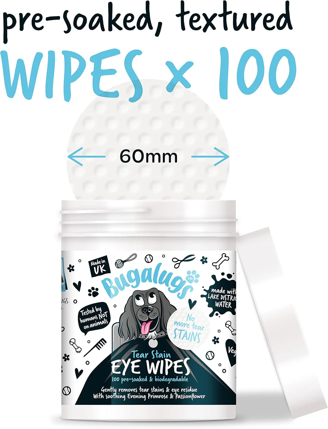 Bugalugs Tear Stain Eye Wipes Pre-soaked & Biodegradable for Dogs - Image 2