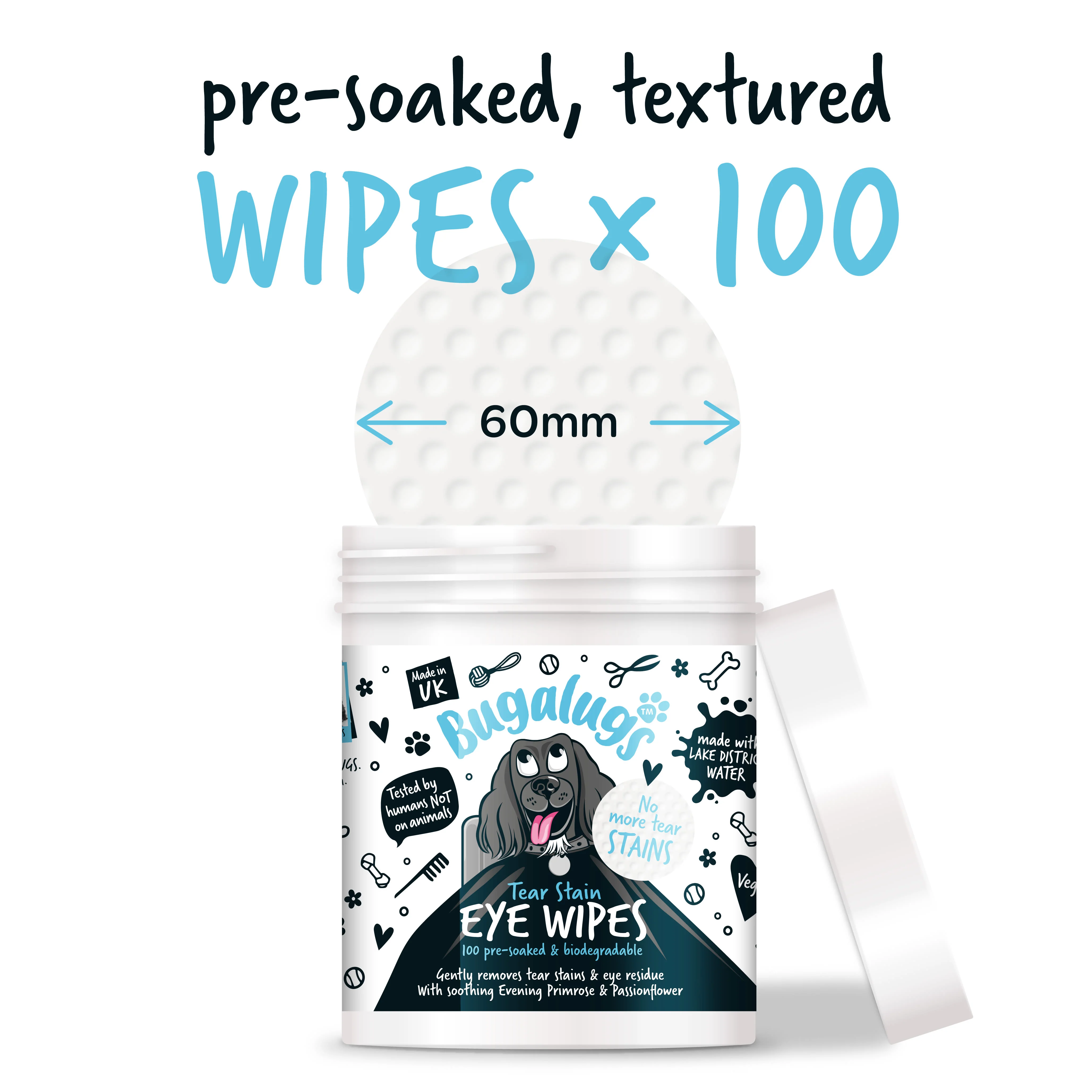Bugalugs Tear Stain Eye Wipes Pre-soaked & Biodegradable for Dogs - Image 4
