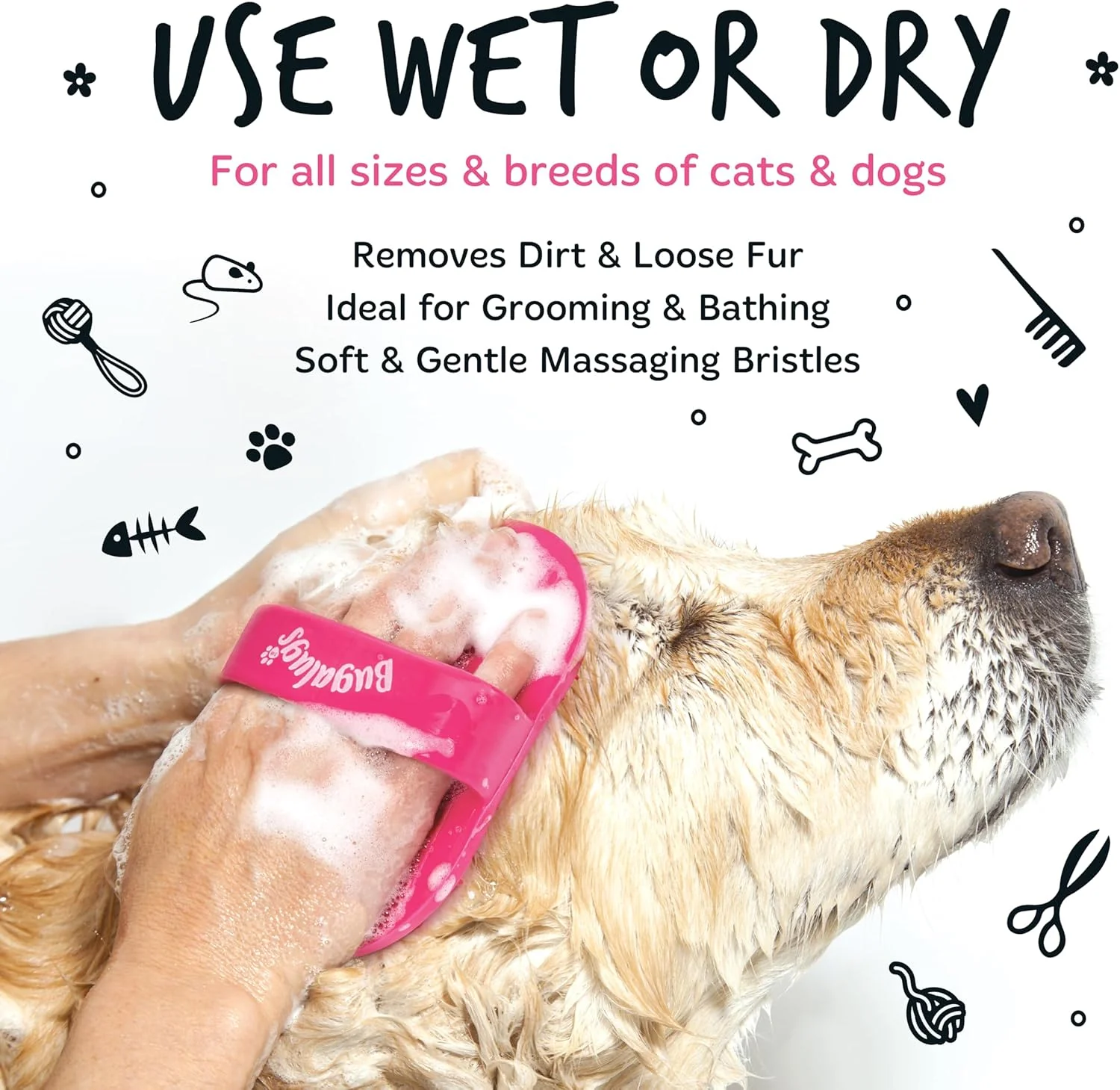 Bugalugs Wet & Dry Bath Brush for Dogs & Cats - Black - Image 2