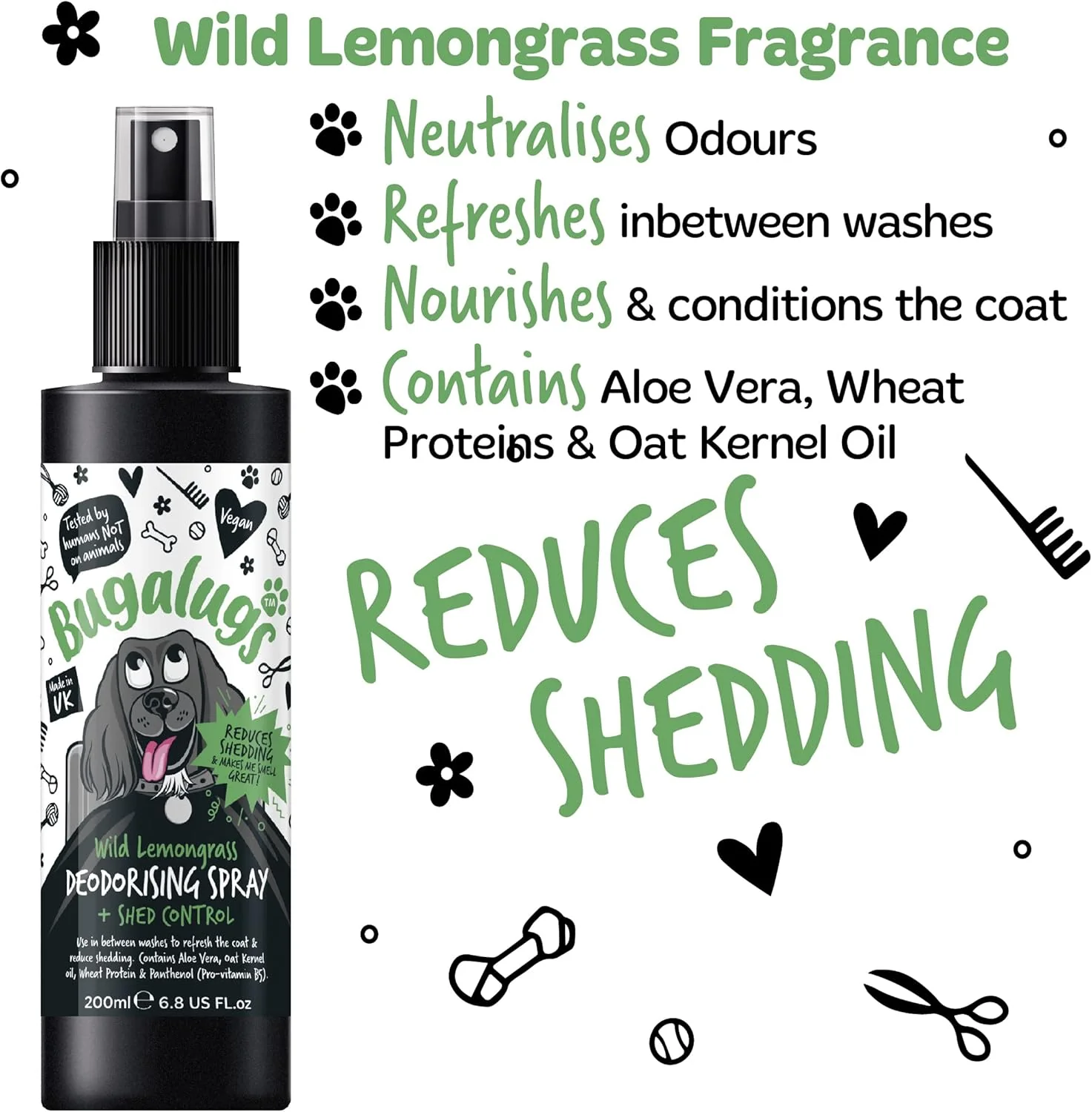 Bugalugs Wild Lemongrass Dog Deodorising Spray with Shed Control - Image 3