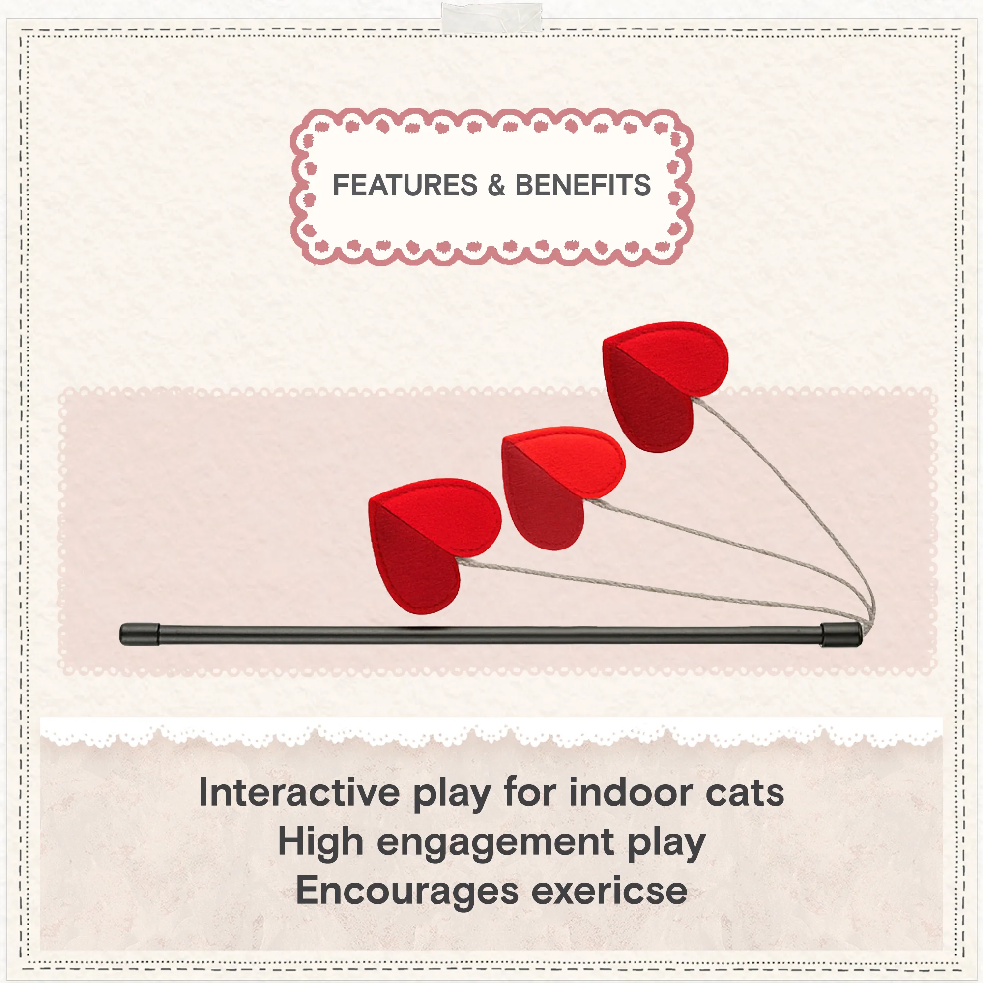 Cath Kidston Dogs & Roses 3 Hearts Cat Teaser Toy - Image 12