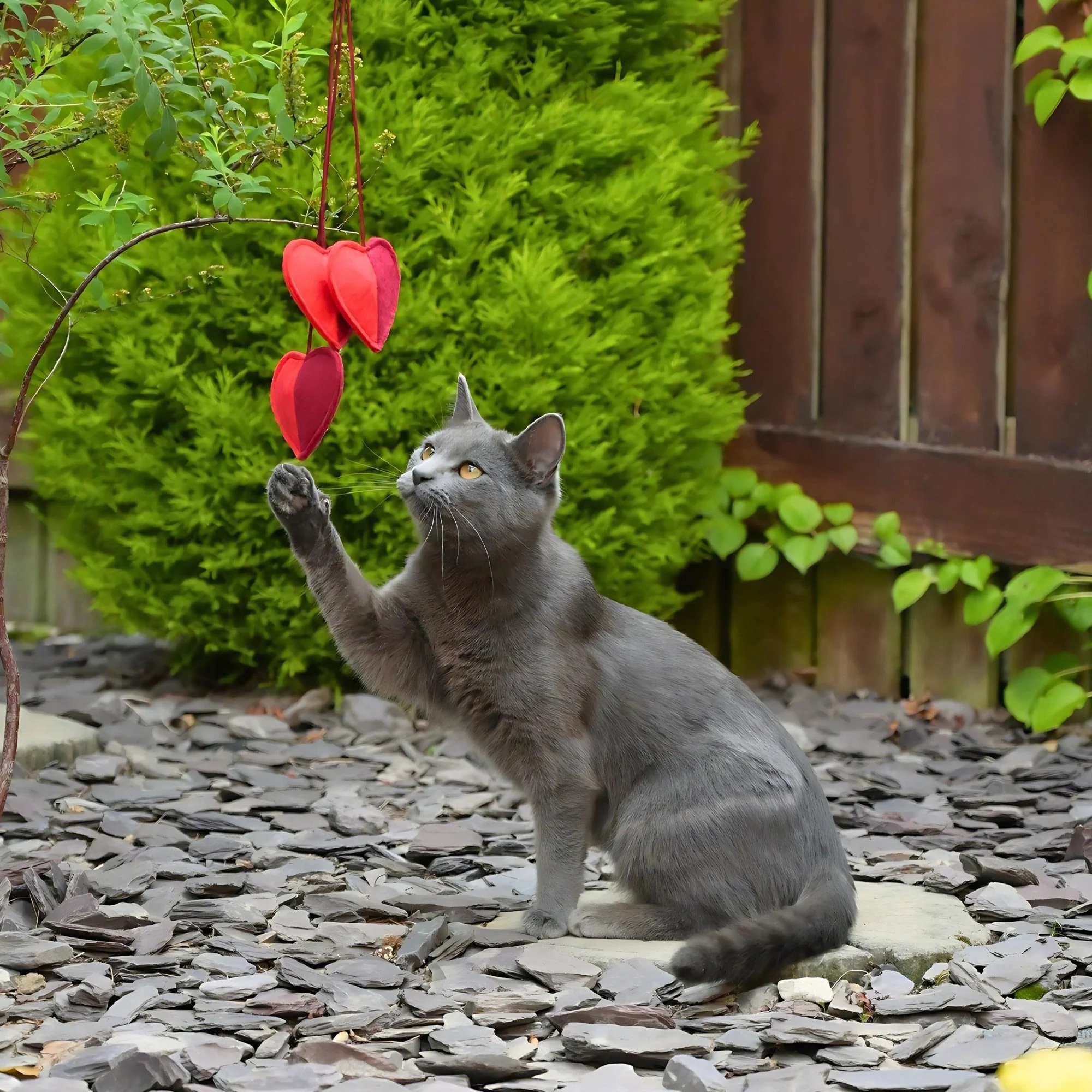 Cath Kidston Dogs & Roses 3 Hearts Cat Teaser Toy - Image 4