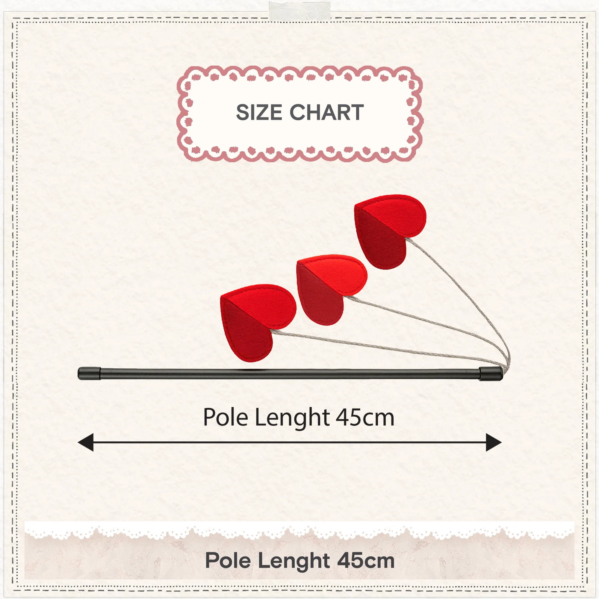 Cath Kidston Dogs & Roses 3 Hearts Cat Teaser Toy - Image 9