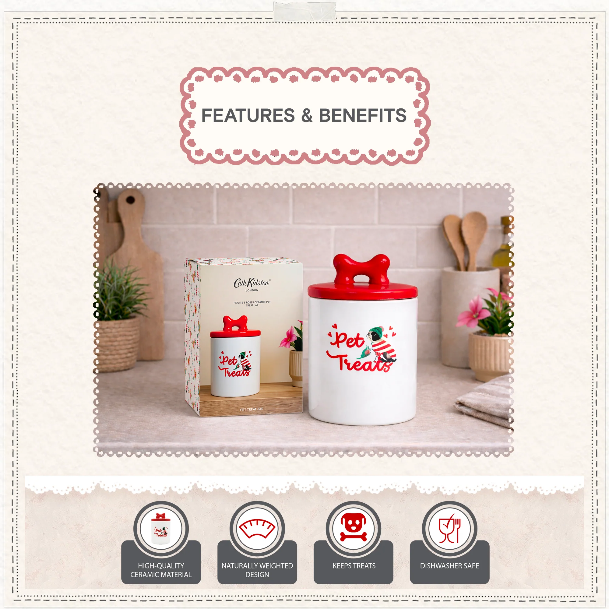 Cath Kidston Dogs & Roses Ceramic Pet Treat Jar - Image 3