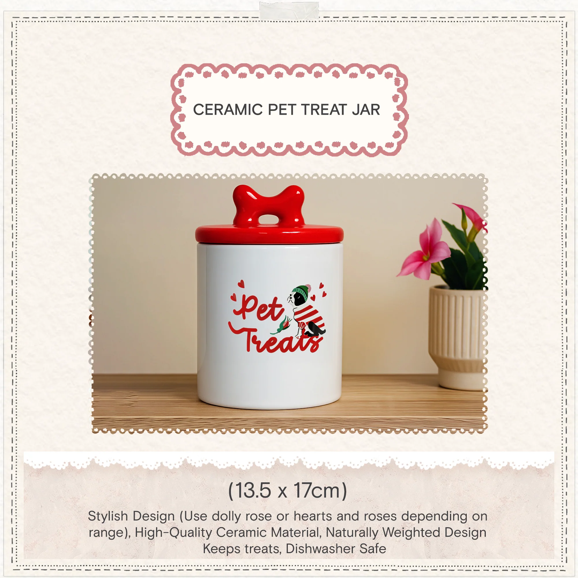 Cath Kidston Dogs & Roses Ceramic Pet Treat Jar - Image 4