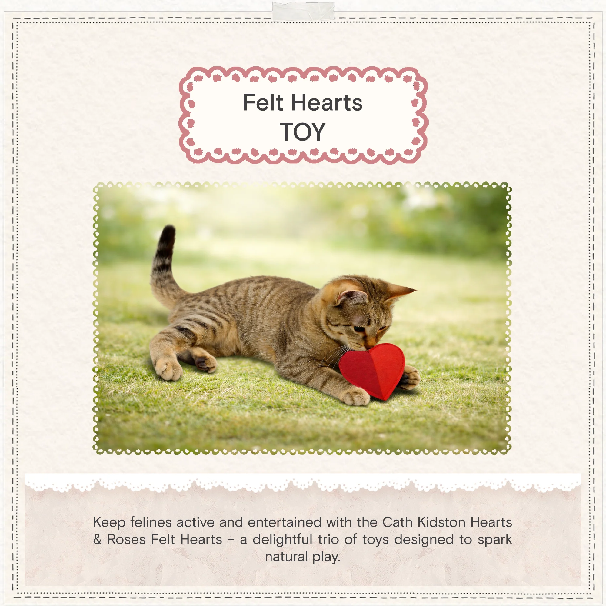 Cath Kidston Dogs & Roses Felt Hearts Cat Toy - Image 6