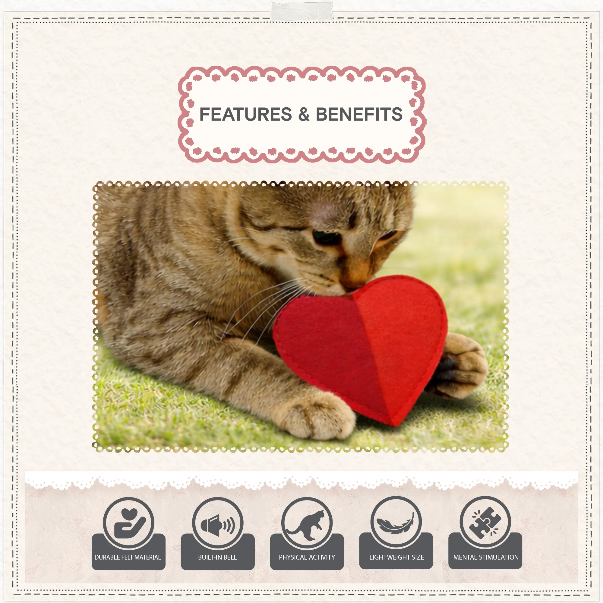 Cath Kidston Dogs & Roses Felt Hearts Cat Toy - Image 8