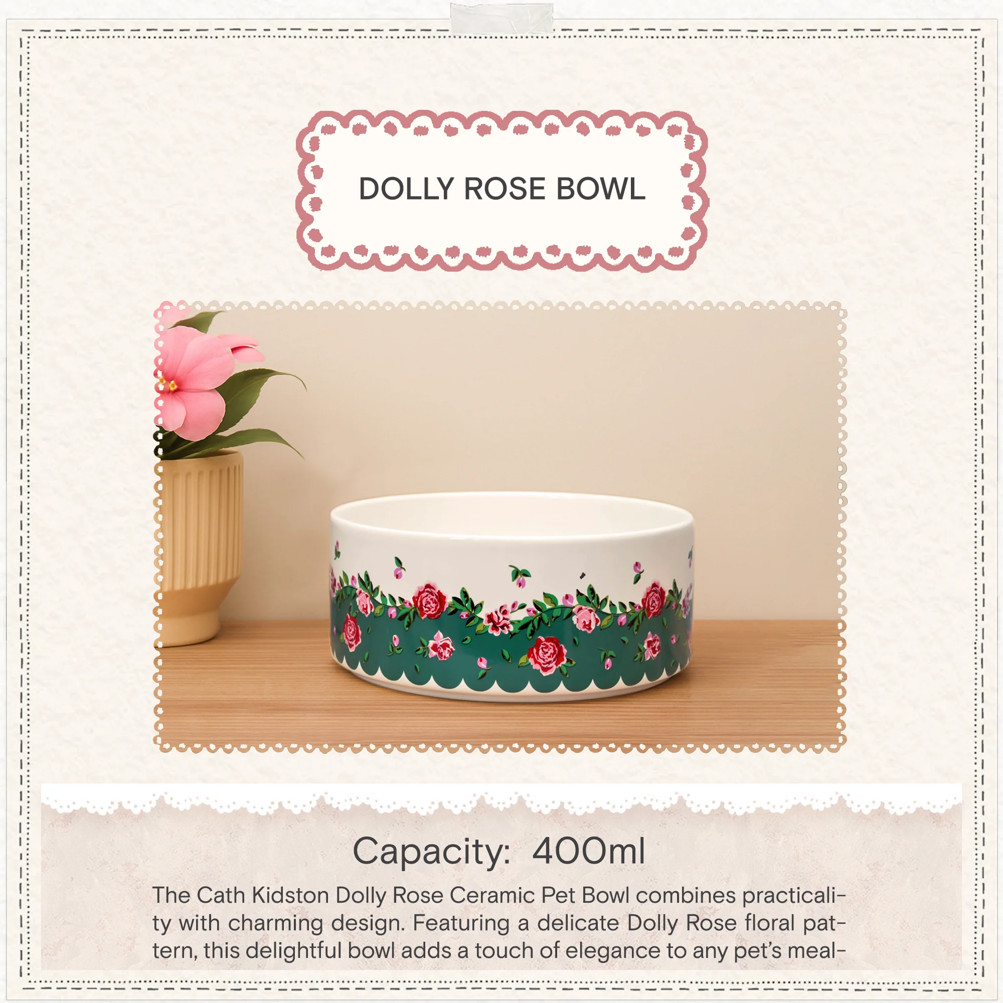 Cath Kidston Dolly Rose Ceramic Pet Bowl - Image 6