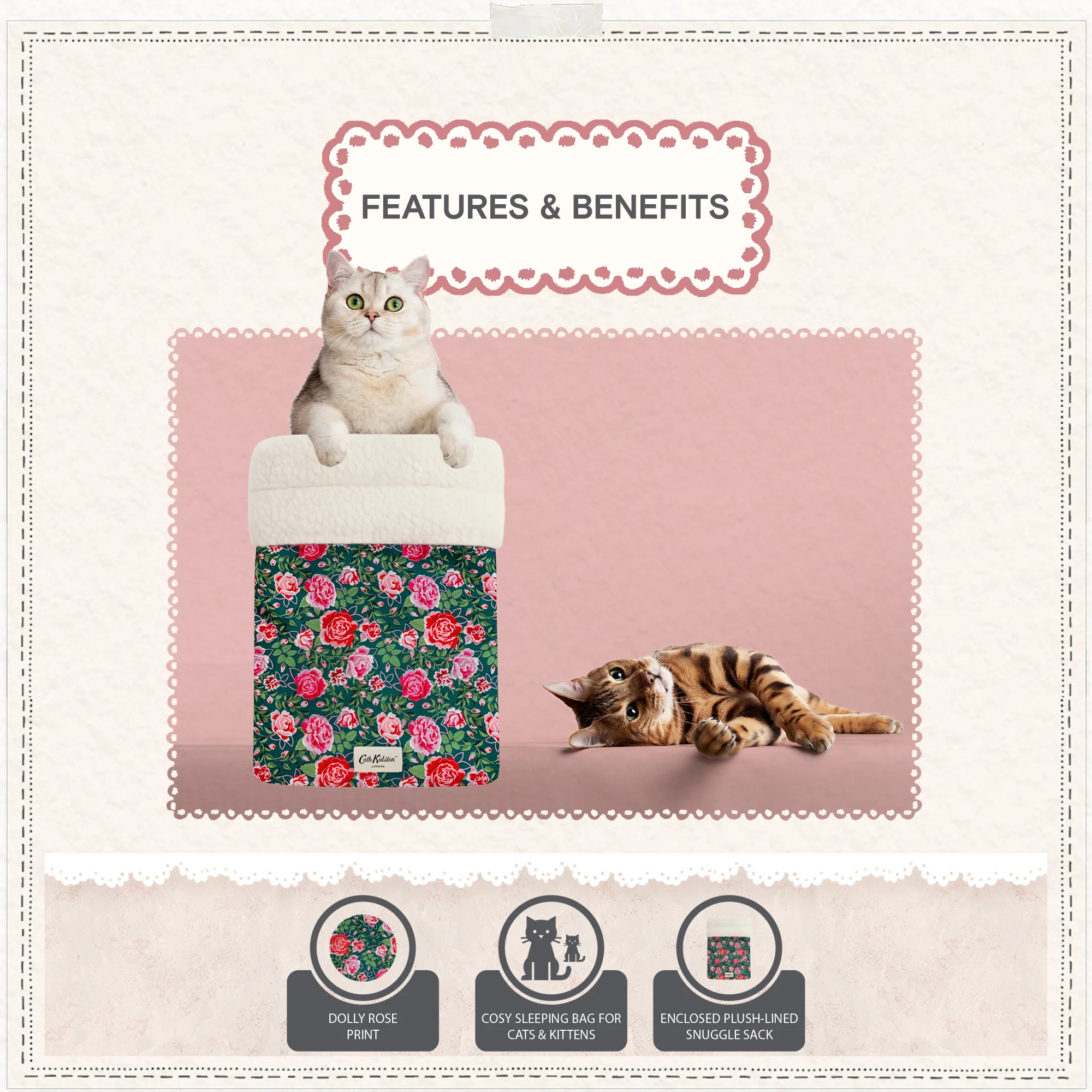 Cath Kidston Dolly Rose Snuggle Sack Cat Bed - Image 4