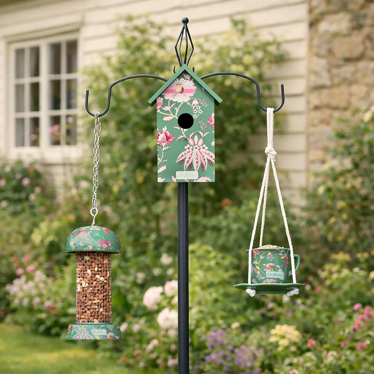 Cath Kidston Green Floral Teacup Bird Feeder - Image 2