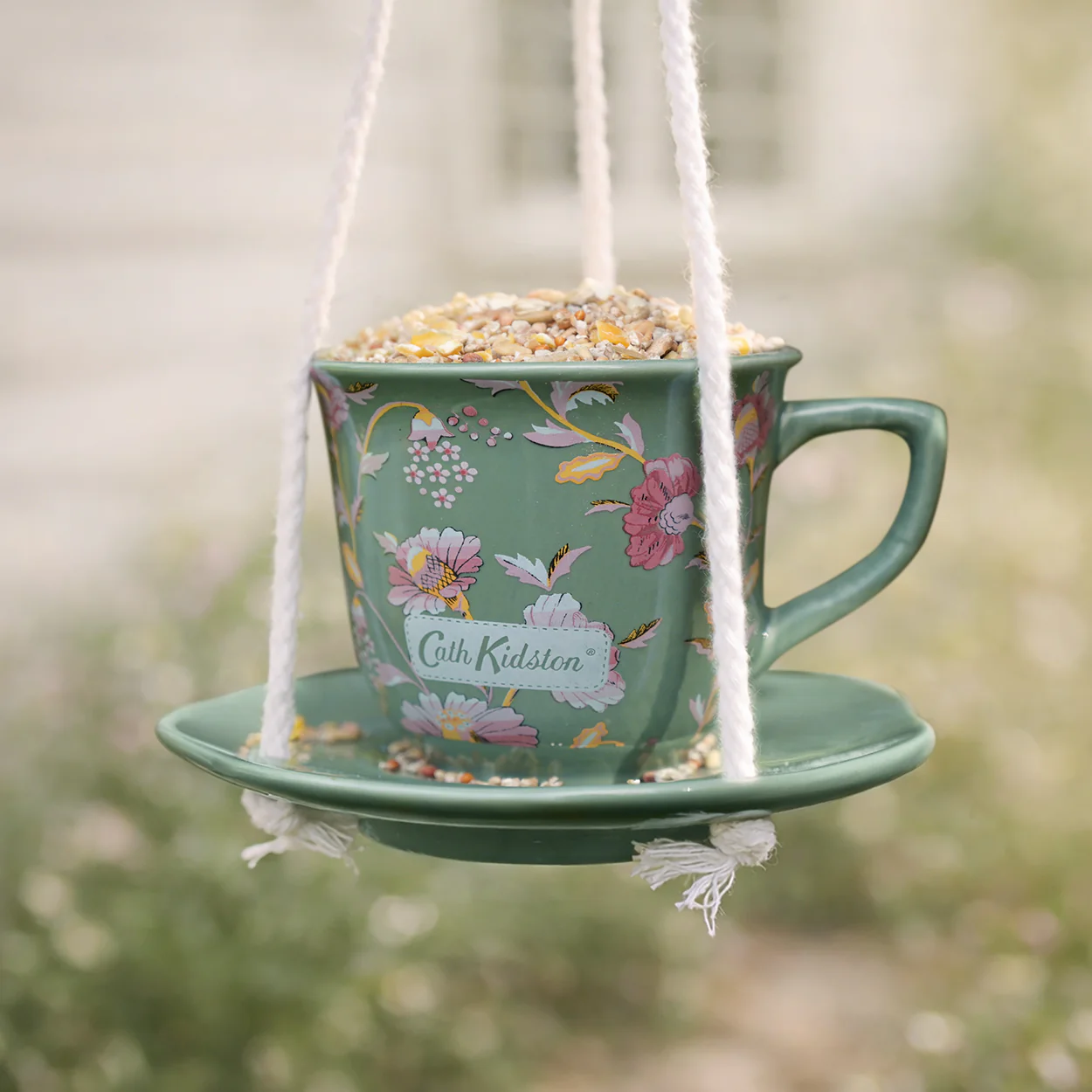 Cath Kidston Green Floral Teacup Bird Feeder - Image 3