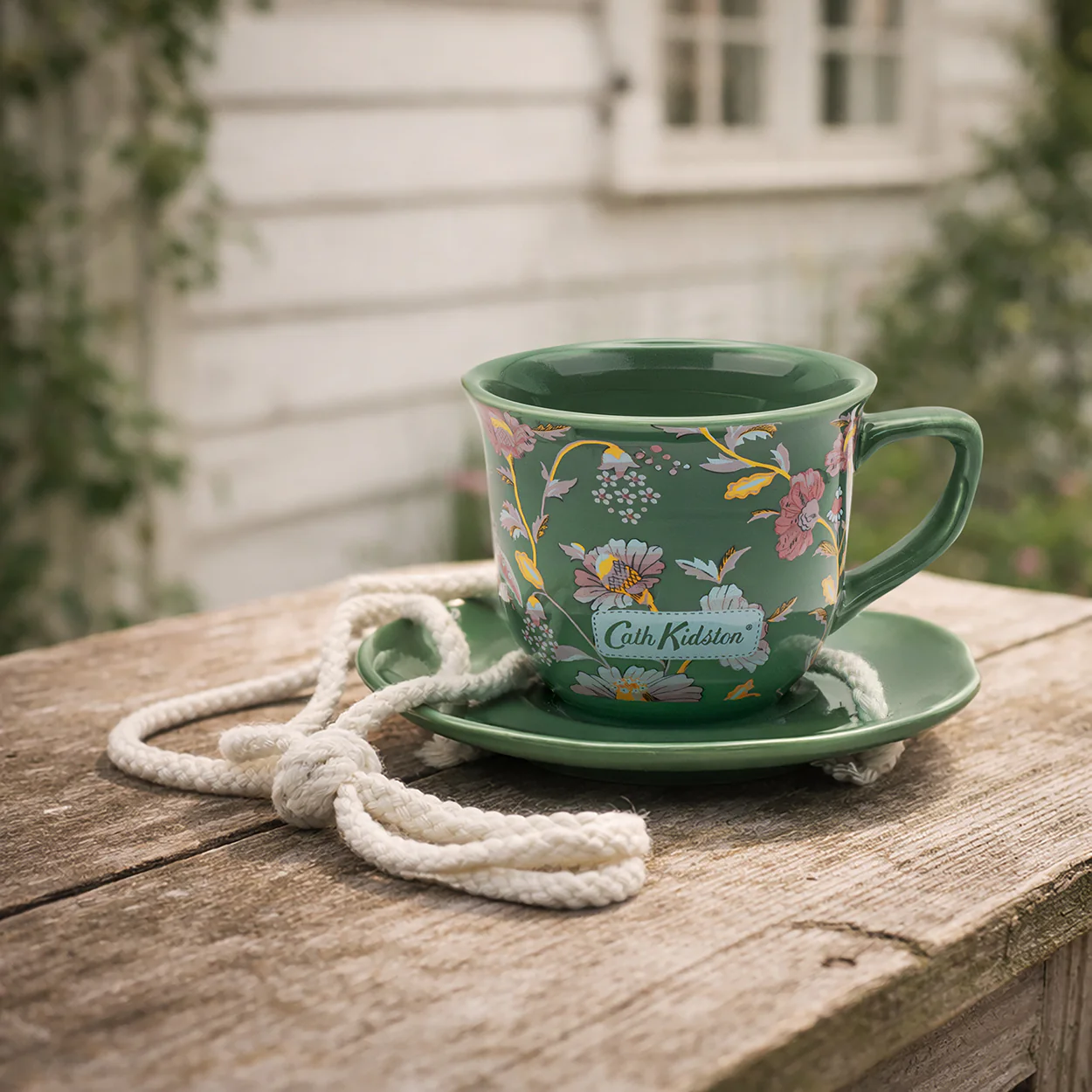 Cath Kidston Green Floral Teacup Bird Feeder - Image 4