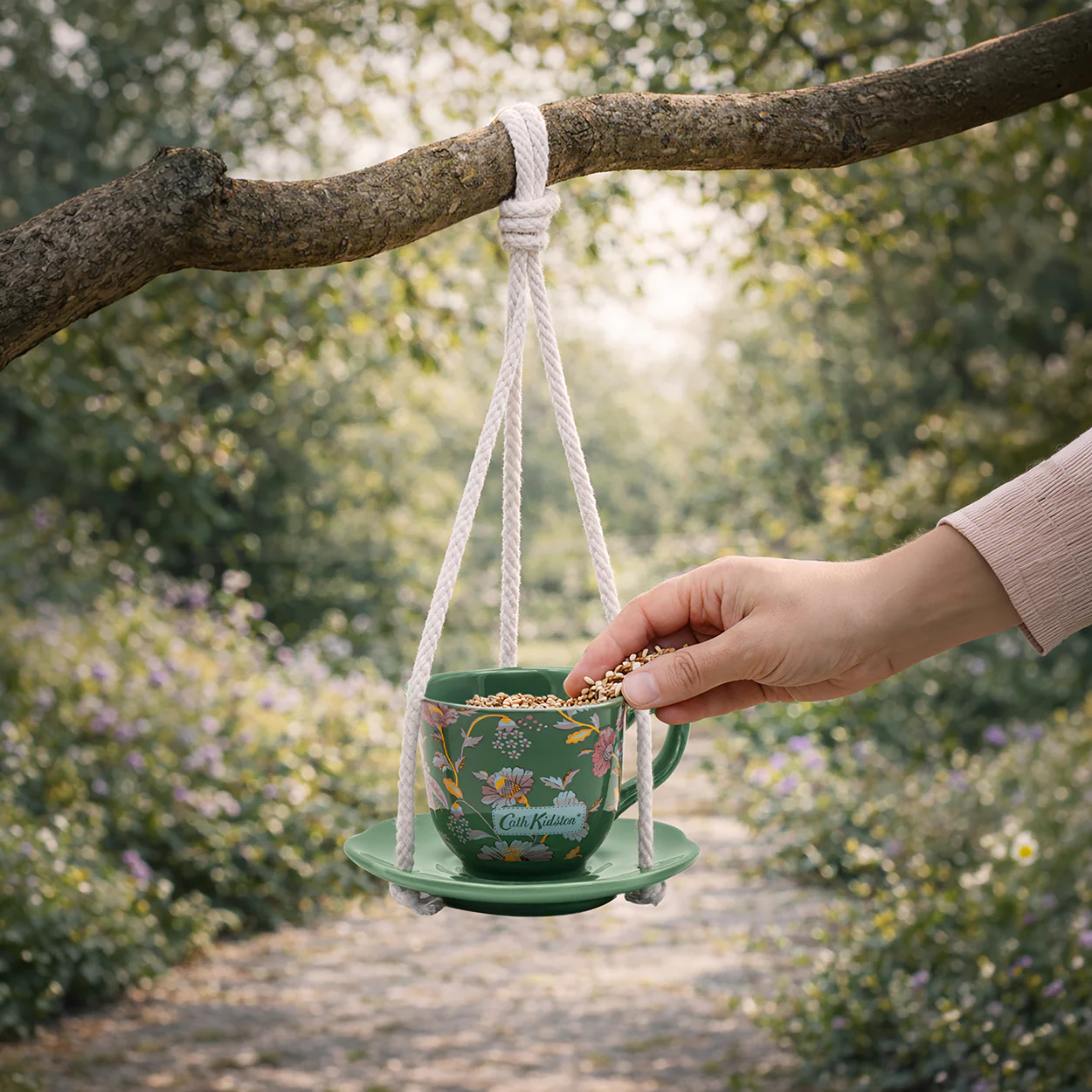 Cath Kidston Green Floral Teacup Bird Feeder - Image 5