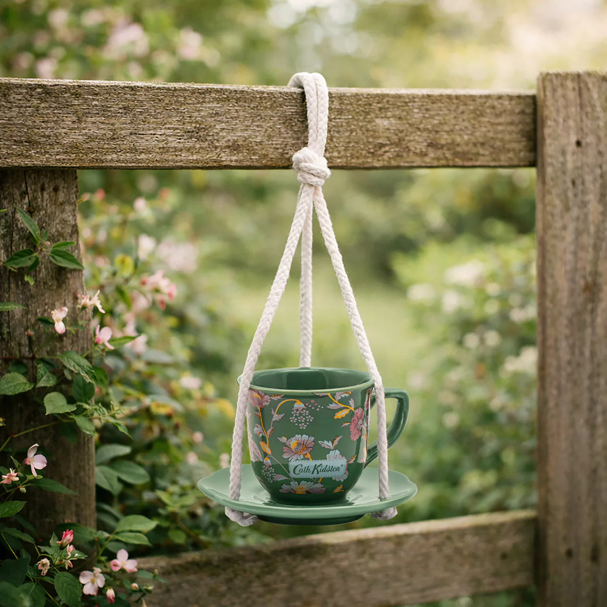 Cath Kidston Green Floral Teacup Bird Feeder - Image 6