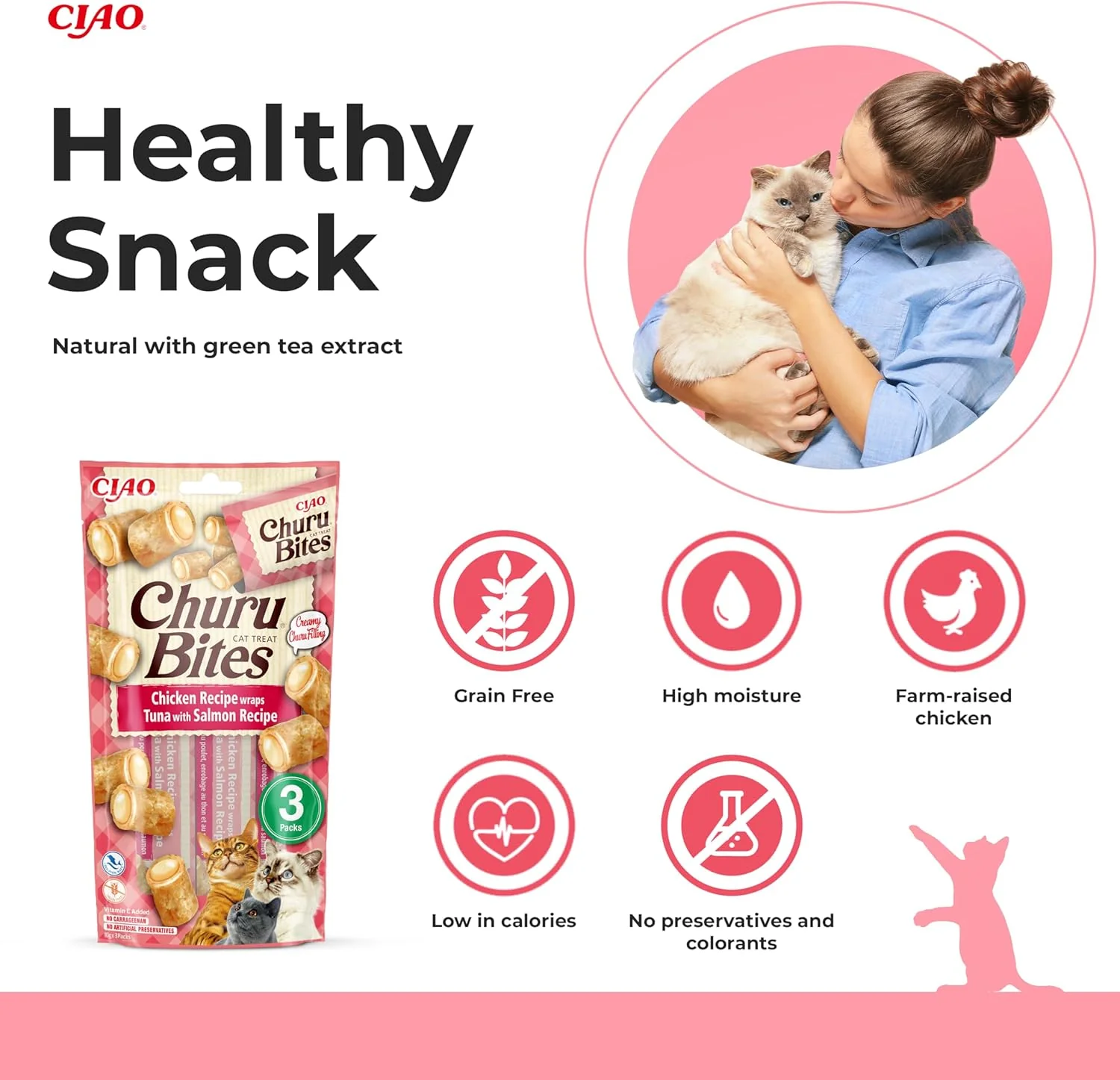 Ciao Churu Bites 3 Pack Cat Treat - Chicken Recipe wraps Tuna with Salmon Recipe - Image 2