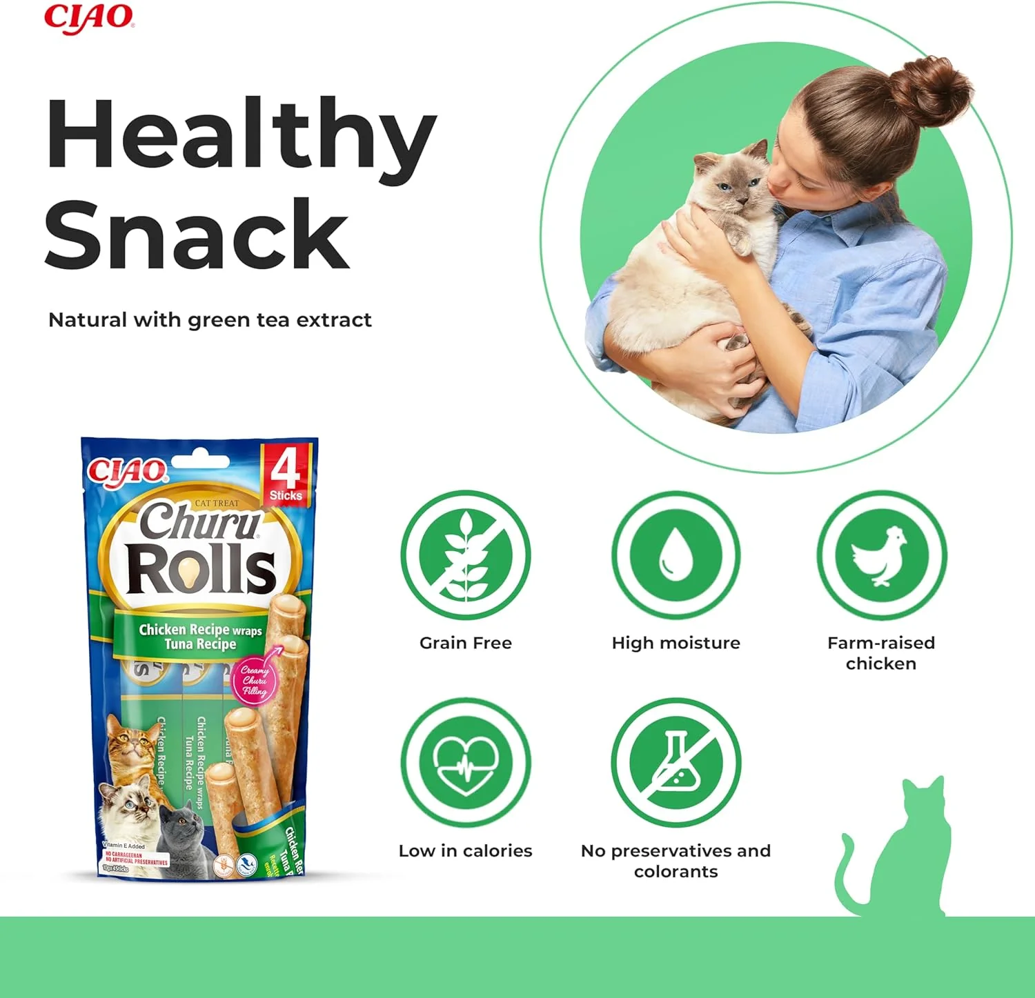 Ciao Churu Rolls 4 Pack Cat Treat - Chicken Recipe wraps Tuna Recipe - Image 2