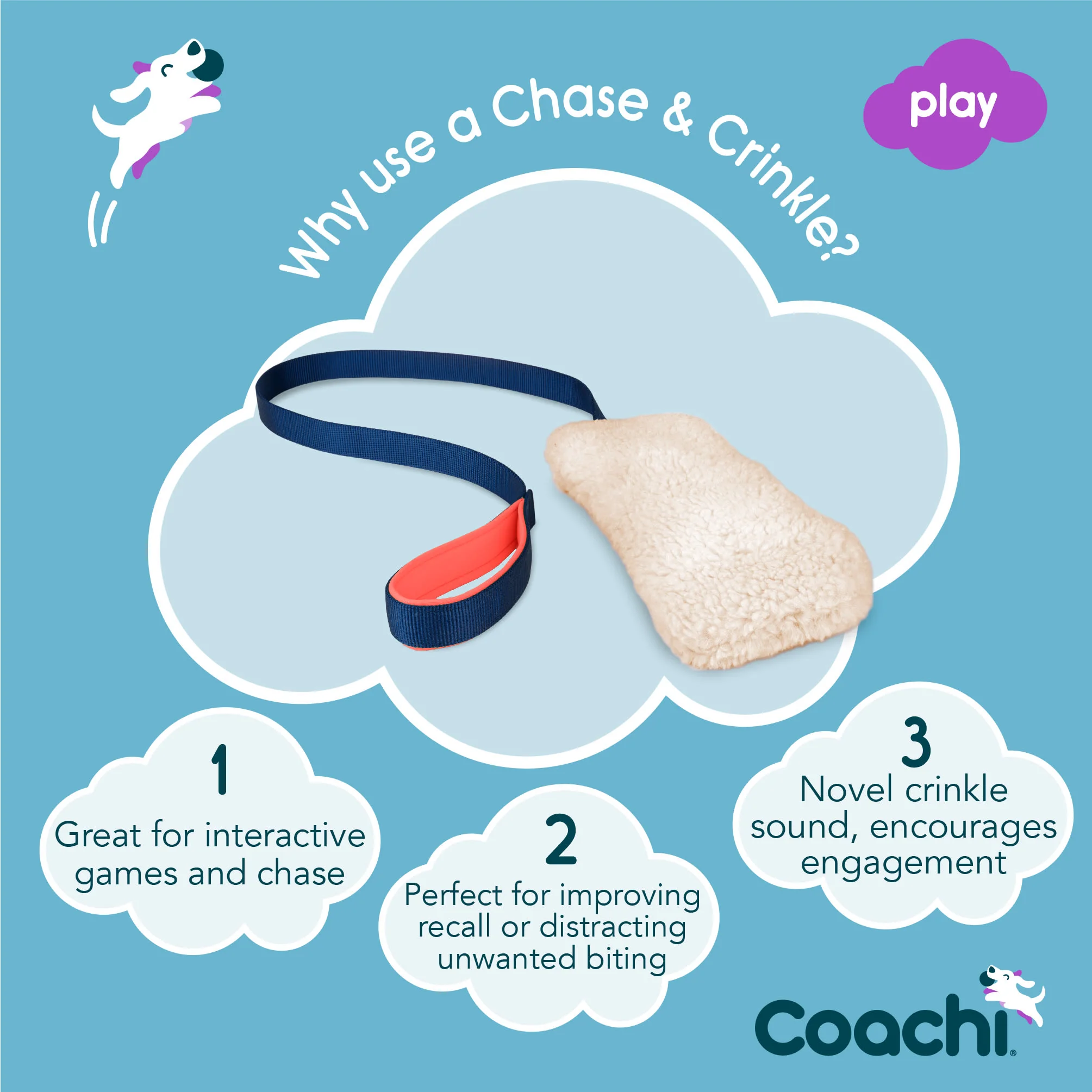 Coachi Chase & Crinkle Toy for Dogs - Navy, Coral & Faux Lambswool - Image 4