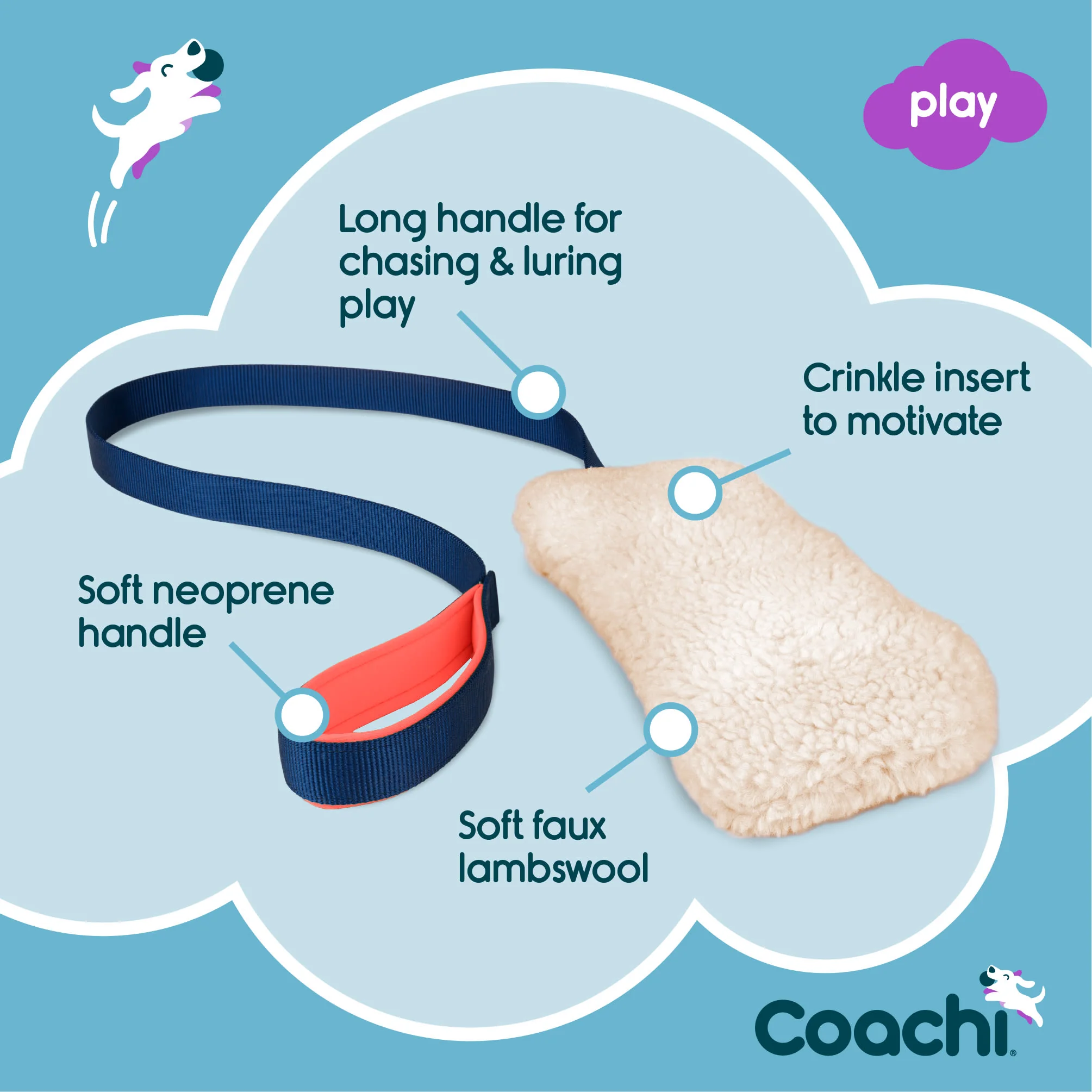 Coachi Chase & Crinkle Toy for Dogs - Navy, Coral & Faux Lambswool - Image 5